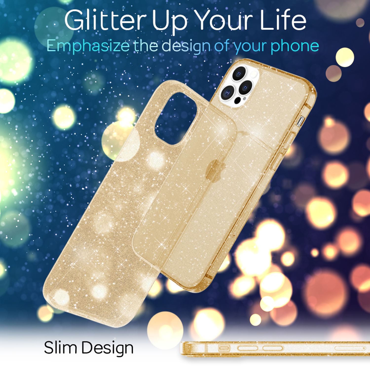 NALIA Glitzer Hülle für iPhone 12 Pro Max, Bling Handy Cover Schutz Glitter Case Gold NALIA Transparente Hülle