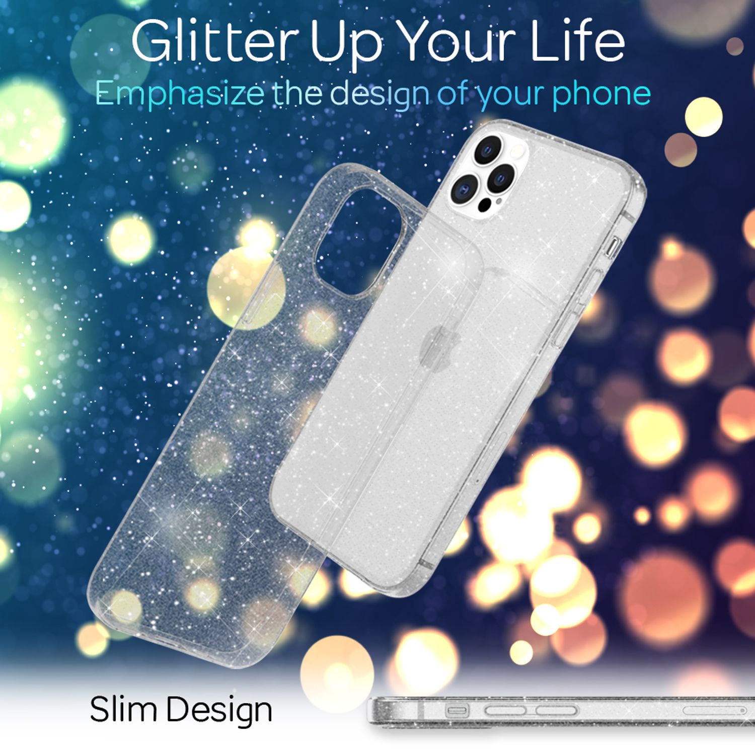 NALIA Glitzer Hülle für iPhone 12 Pro Max, Bling Handy Cover Schutz Glitter Case Transparent NALIA Transparente Hülle