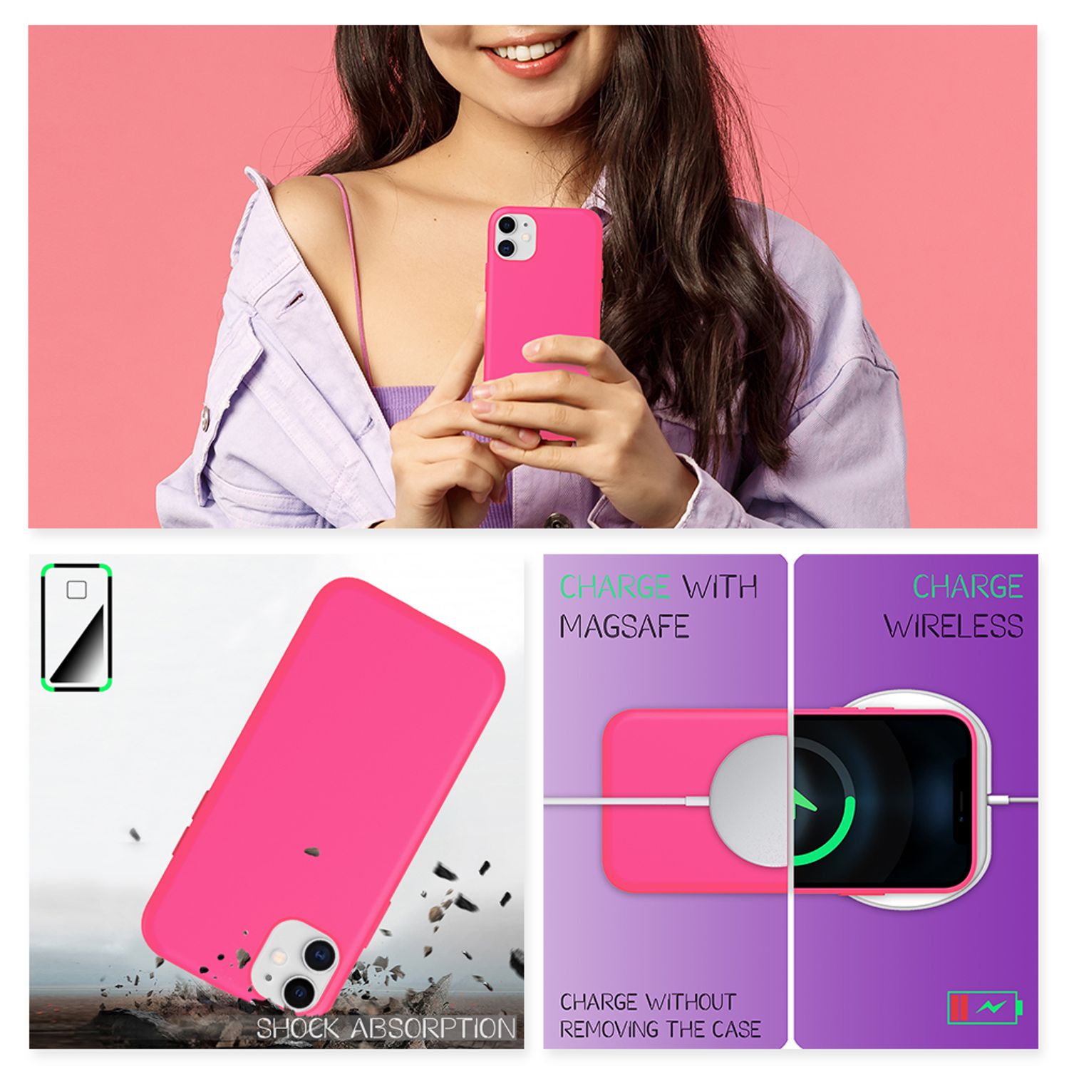 NALIA Neon Handy Hülle für iPhone 12 / iPhone 12 Pro, Slim Case Schutz Cover TPU Pink NALIA Protective Hülle