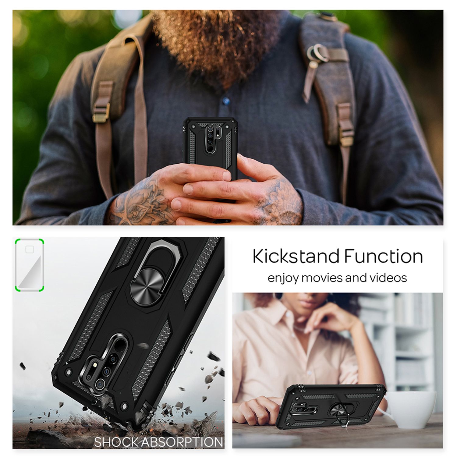 NALIA Outdoor Ring Hülle Xiaomi Redmi 9 Case 360° stoßfest Default Title NALIA Protective Hülle