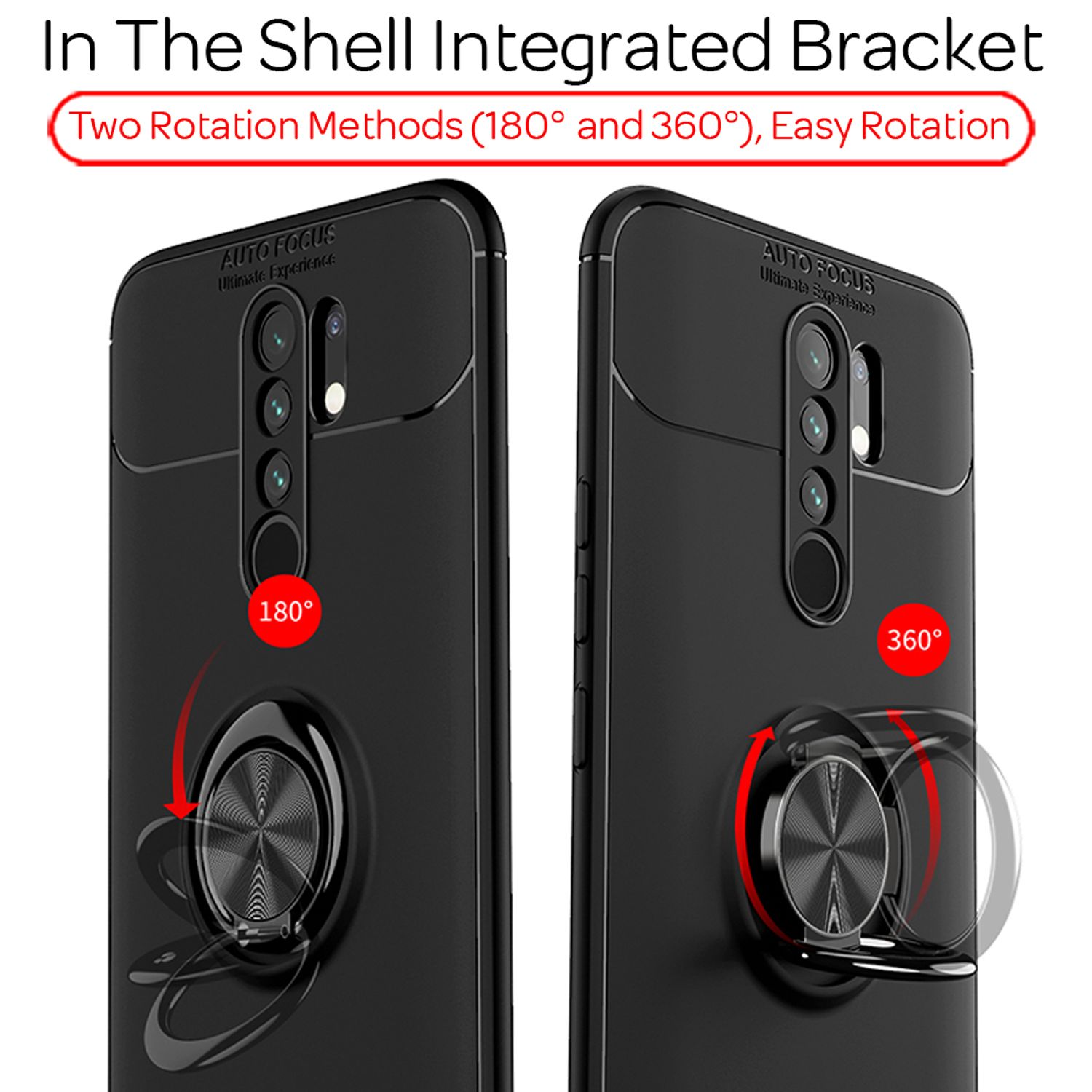 NALIA Ring Handy Hülle für Xiaomi Redmi 9, Silikon Case Cover mit Finger Halter Schwarz NALIA Protective Hülle