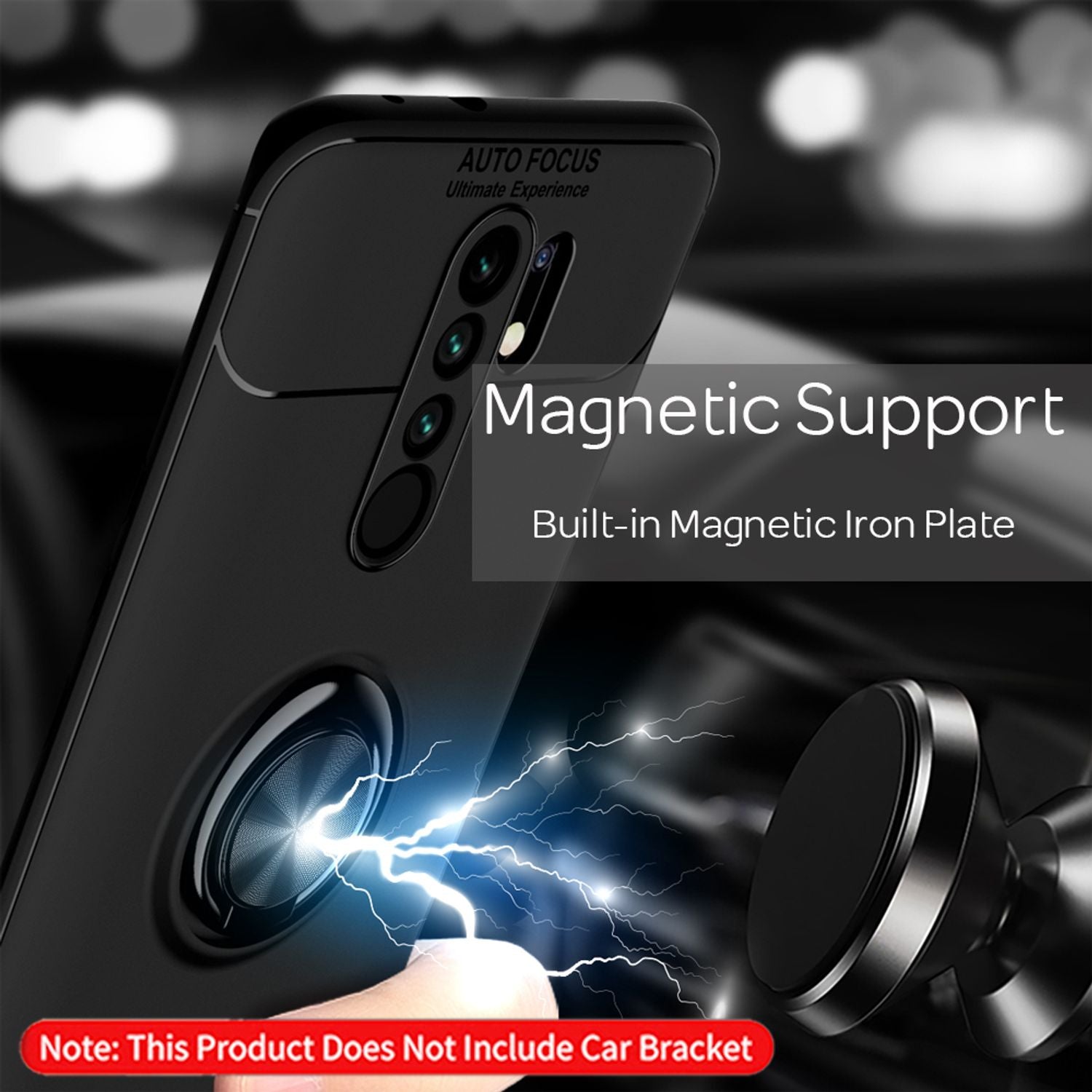 NALIA Ring Handy Hülle für Xiaomi Redmi 9, Silikon Case Cover mit Finger Halter Schwarz NALIA Protective Hülle