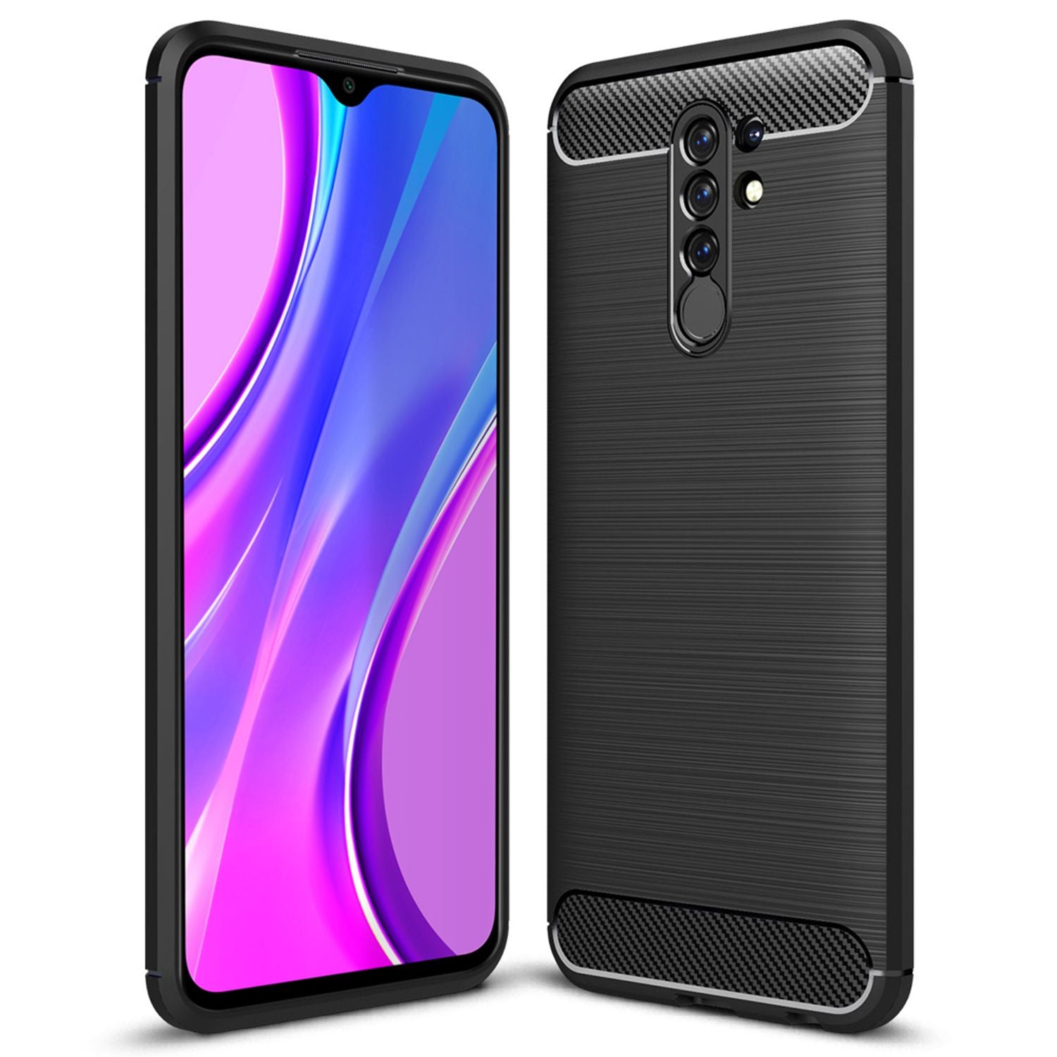 NALIA Handy Hülle für Xiaomi Redmi 9, Carbon Look Silikon Schutz Case Cover TPU Default Title NALIA Protective Hülle