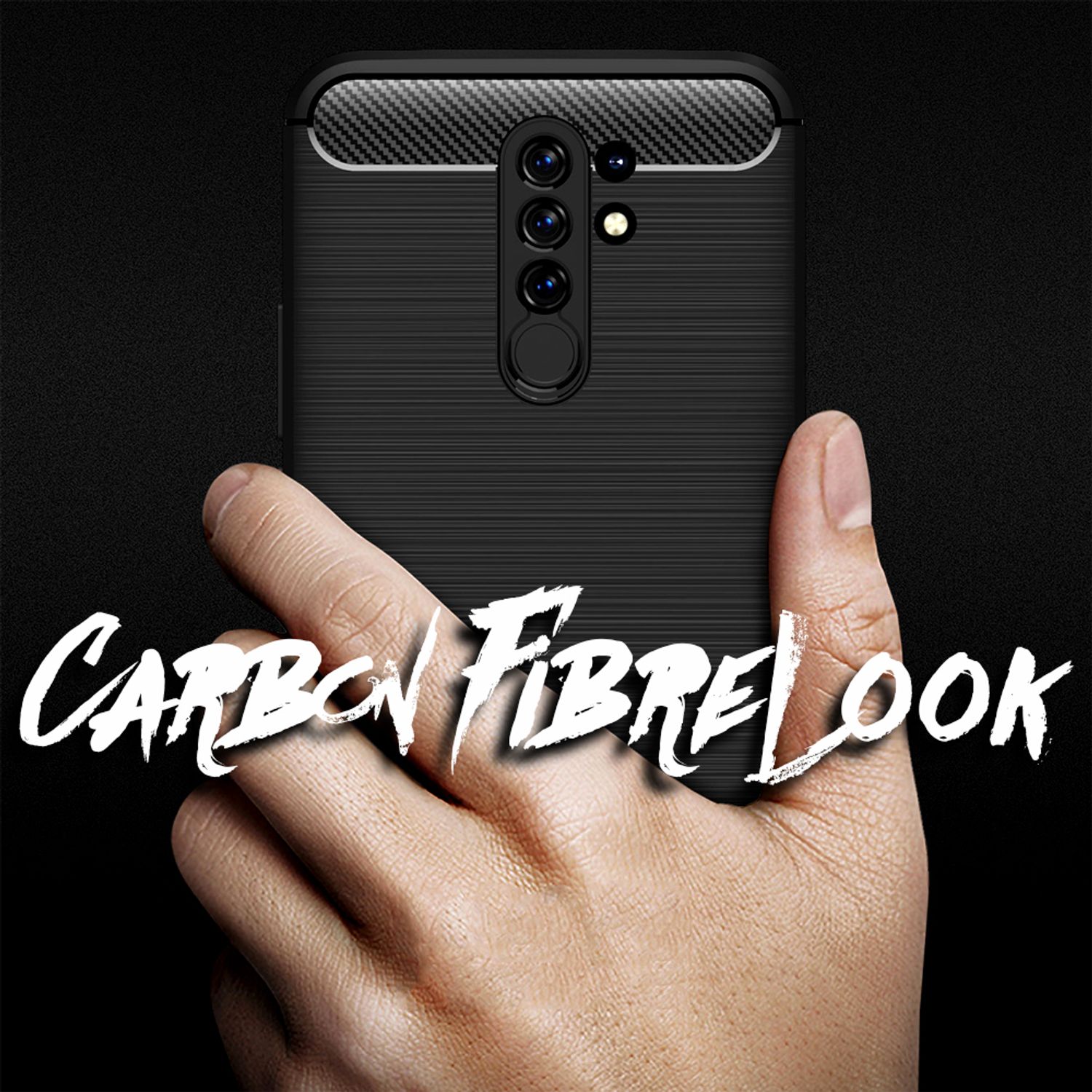 NALIA Handy Hülle für Xiaomi Redmi 9, Carbon Look Silikon Schutz Case Cover TPU Default Title NALIA Protective Hülle