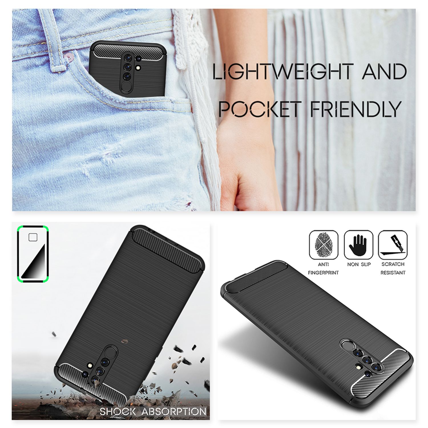 NALIA Handy Hülle für Xiaomi Redmi 9, Carbon Look Silikon Schutz Case Cover TPU Default Title NALIA Protective Hülle