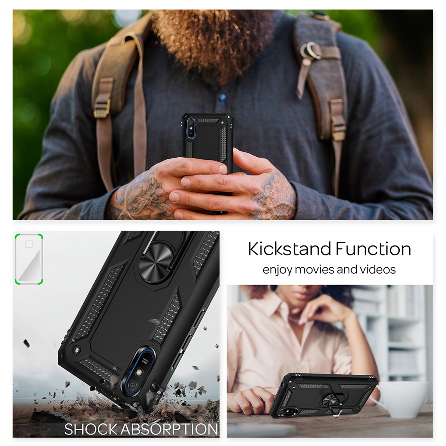 NALIA Ring Handy Hülle für Xiaomi Redmi 9A, Case für magnetische KFZ Halterung Default Title NALIA Protective Hülle