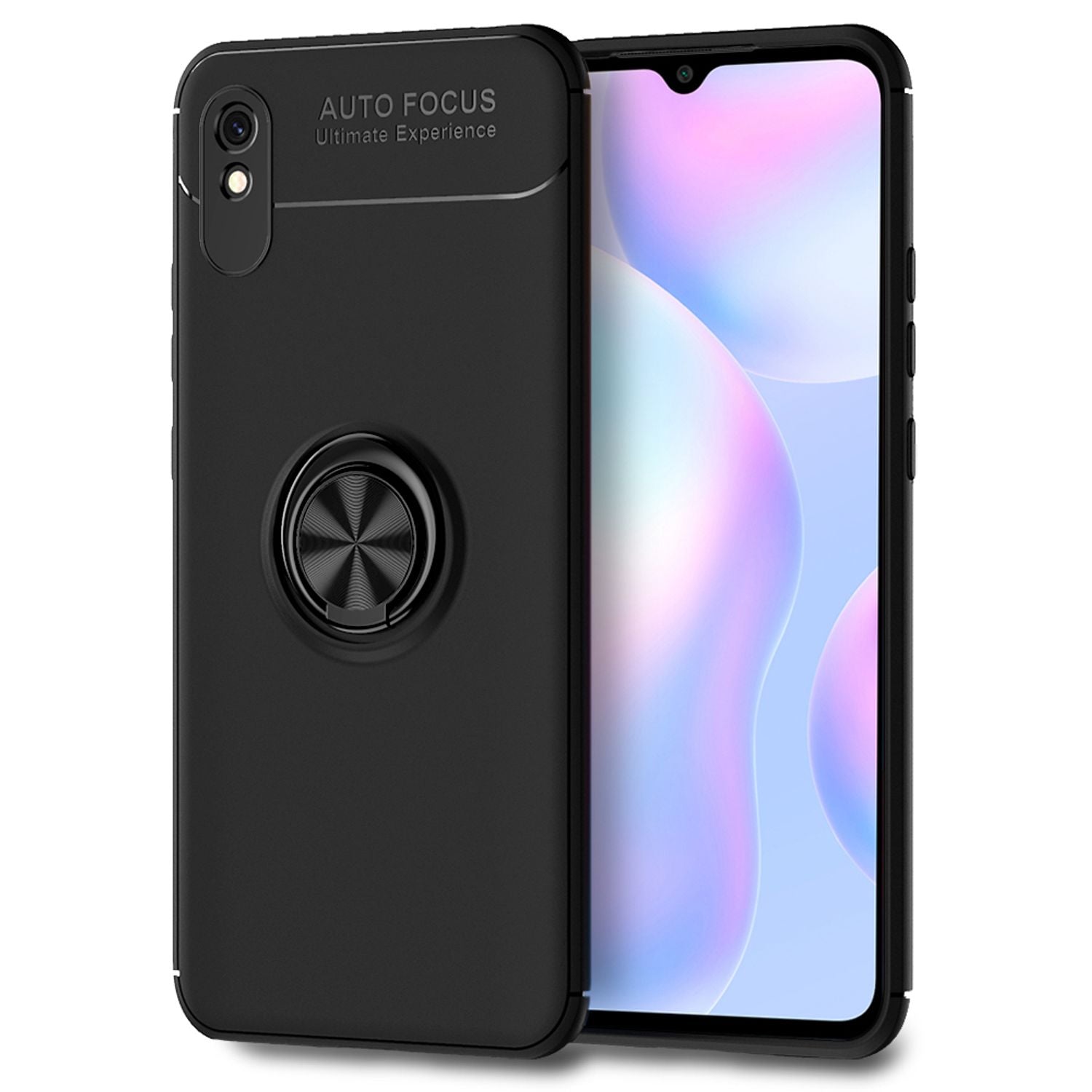 NALIA Ring Handy Hülle für Xiaomi Redmi 9A, Schutz Phone Case Tasche Etui Bumper Schwarz NALIA Protective Hülle