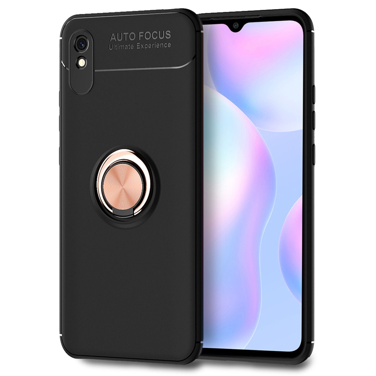 NALIA Ring Handy Hülle für Xiaomi Redmi 9A, Schutz Phone Case Tasche Etui Bumper Schwarz NALIA Protective Hülle