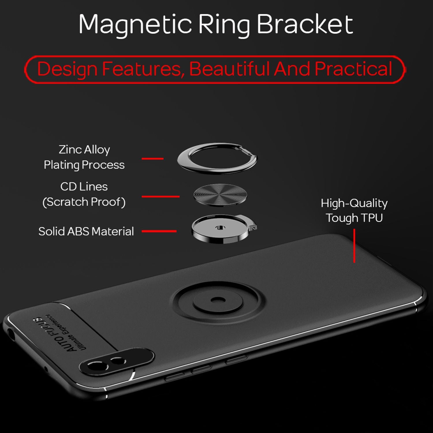 NALIA Ring Handy Hülle für Xiaomi Redmi 9A, Schutz Phone Case Tasche Etui Bumper Schwarz NALIA Protective Hülle