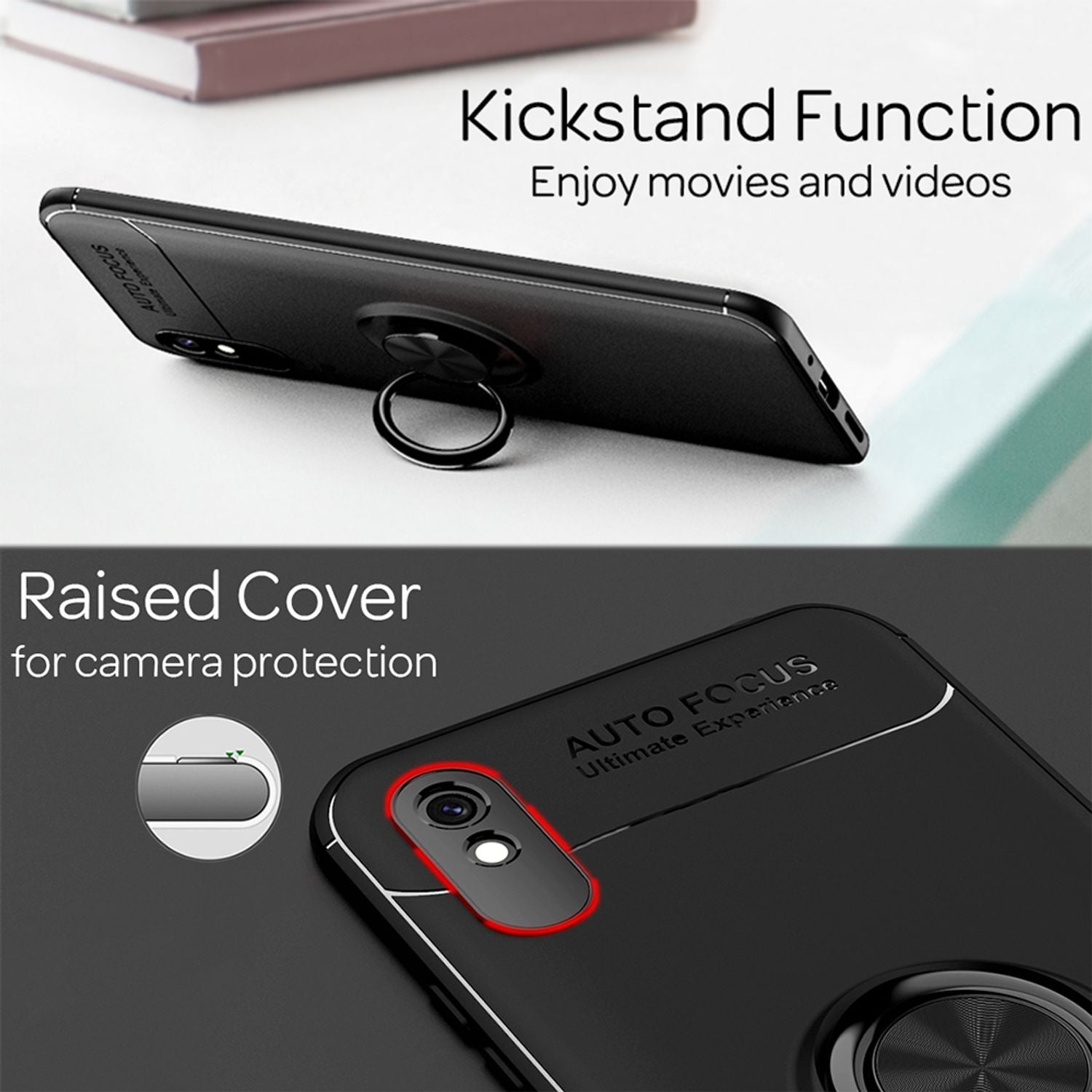 NALIA Ring Handy Hülle für Xiaomi Redmi 9A, Schutz Phone Case Tasche Etui Bumper Schwarz NALIA Protective Hülle