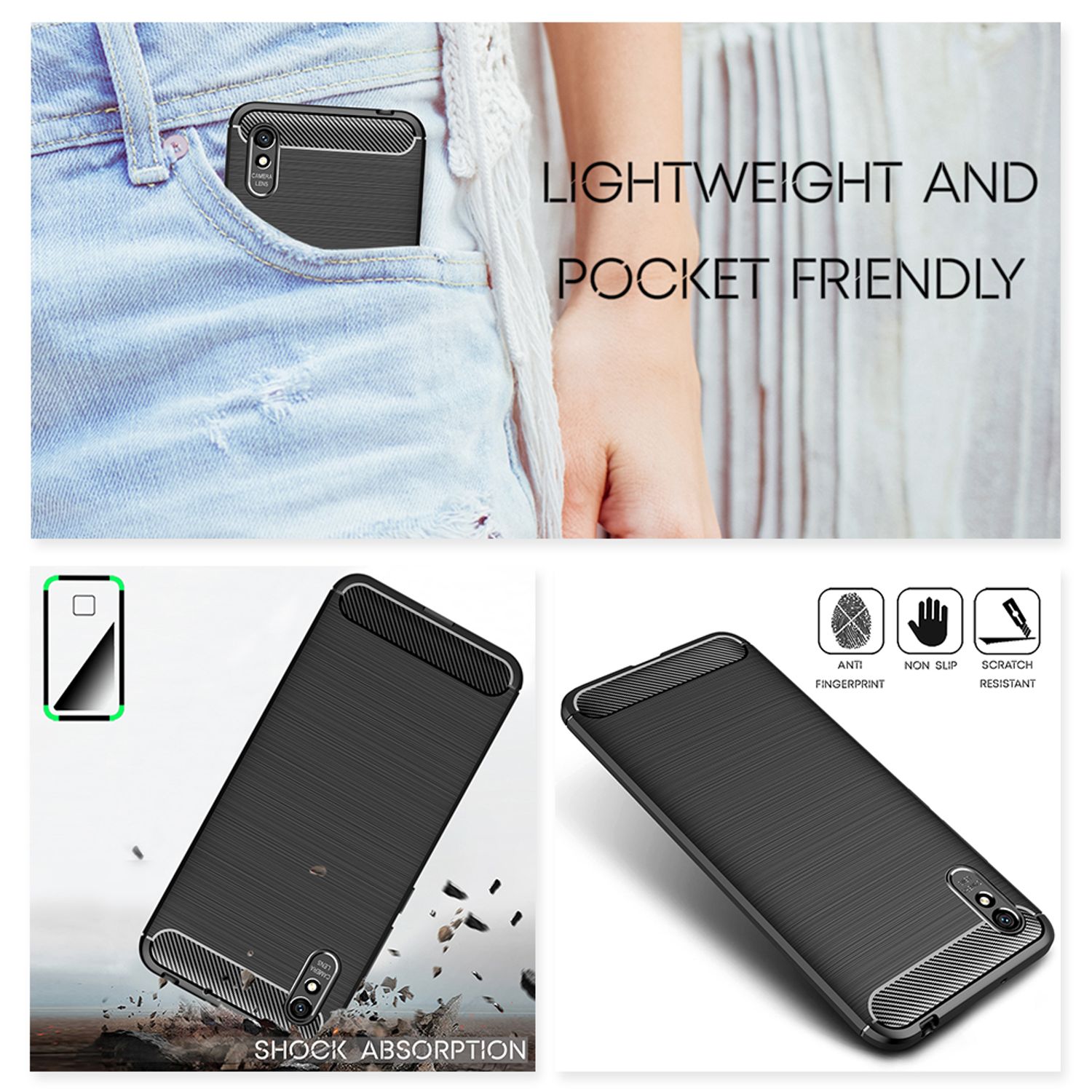 NALIA Design Handy Hülle Xiaomi Redmi 9A, Carbon Look Tasche Case Cover Bumper Default Title NALIA Protective Hülle