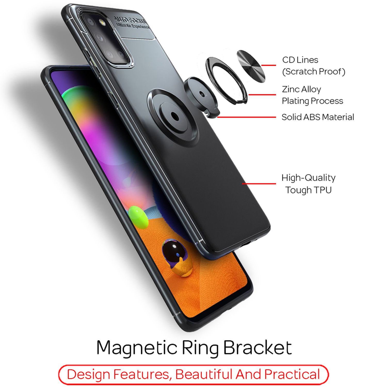 NALIA Ring Handy Hülle für Samsung Galaxy A31, Schutz Case Tasche Etui Bumper Schwarz NALIA Protective Hülle