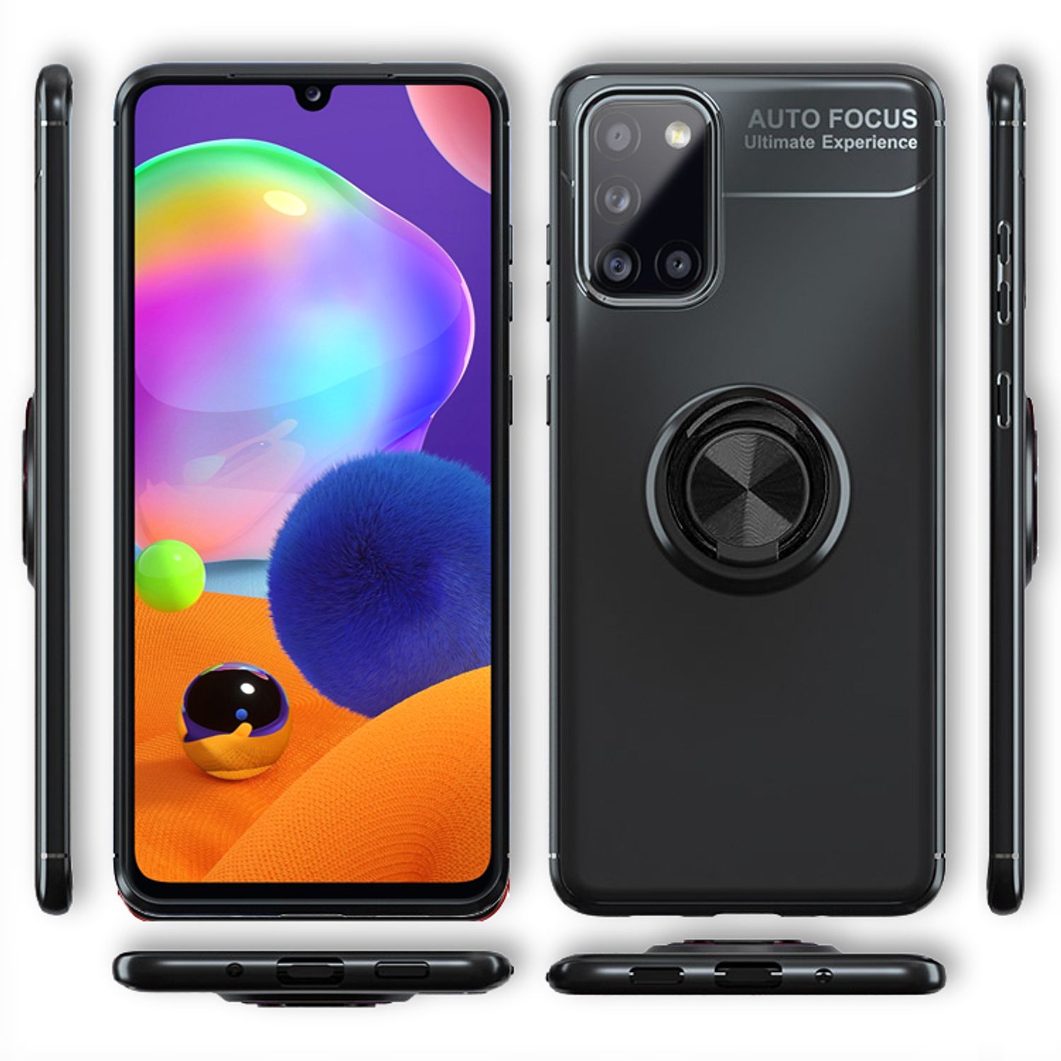 NALIA Ring Handy Hülle für Samsung Galaxy A31, Schutz Case Tasche Etui Bumper Schwarz NALIA Protective Hülle