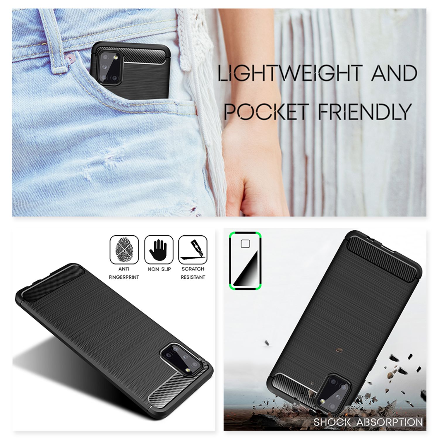 NALIA Design Handy Hülle für Samsung Galaxy A31, Carbon Look Cover Case Bumper Default Title NALIA Protective Hülle