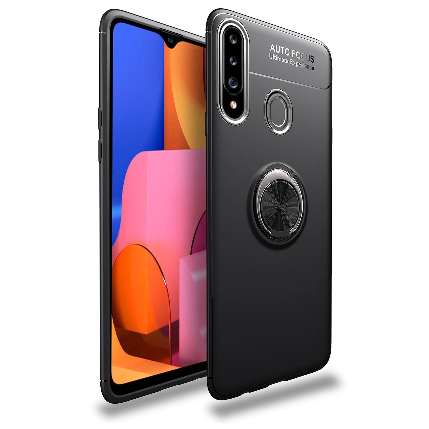 NALIA Ring Handy Hülle für Samsung Galaxy A20s, Schutz Phone Case Cover Bumper Schwarz NALIA Protective Hülle