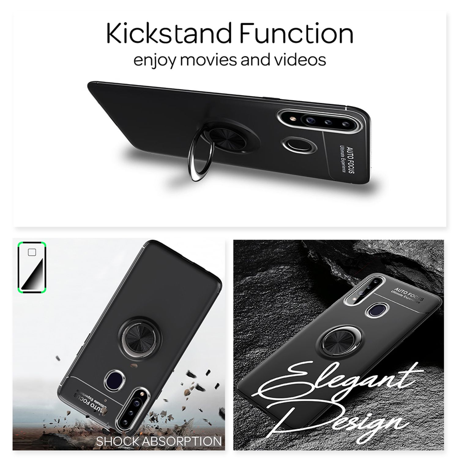 NALIA Ring Handy Hülle für Samsung Galaxy A20s, Schutz Phone Case Cover Bumper Schwarz NALIA Protective Hülle