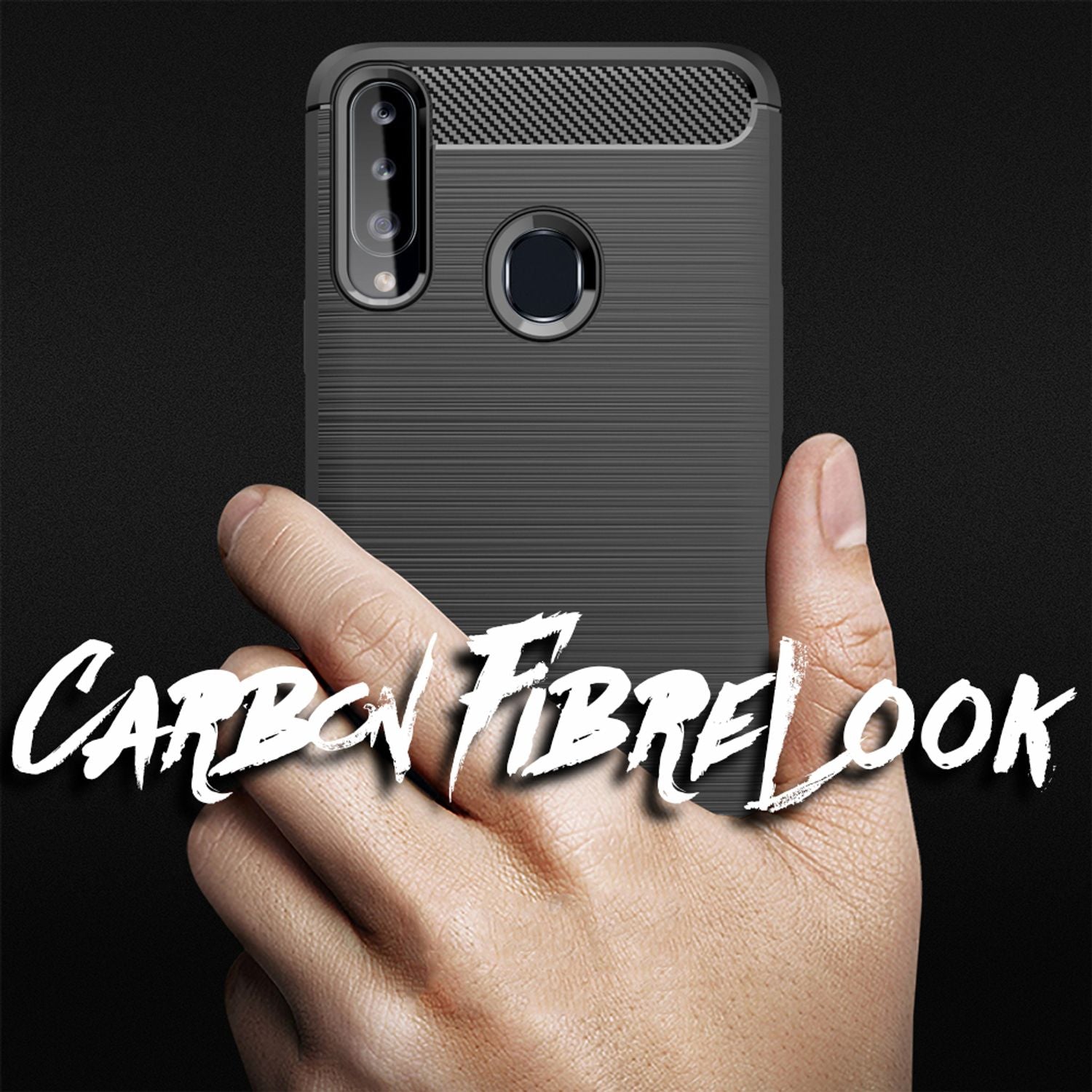 NALIA Design Handy Hülle für Samsung Galaxy A20s, Carbon Look Case Cover Bumper Default Title NALIA Protective Hülle