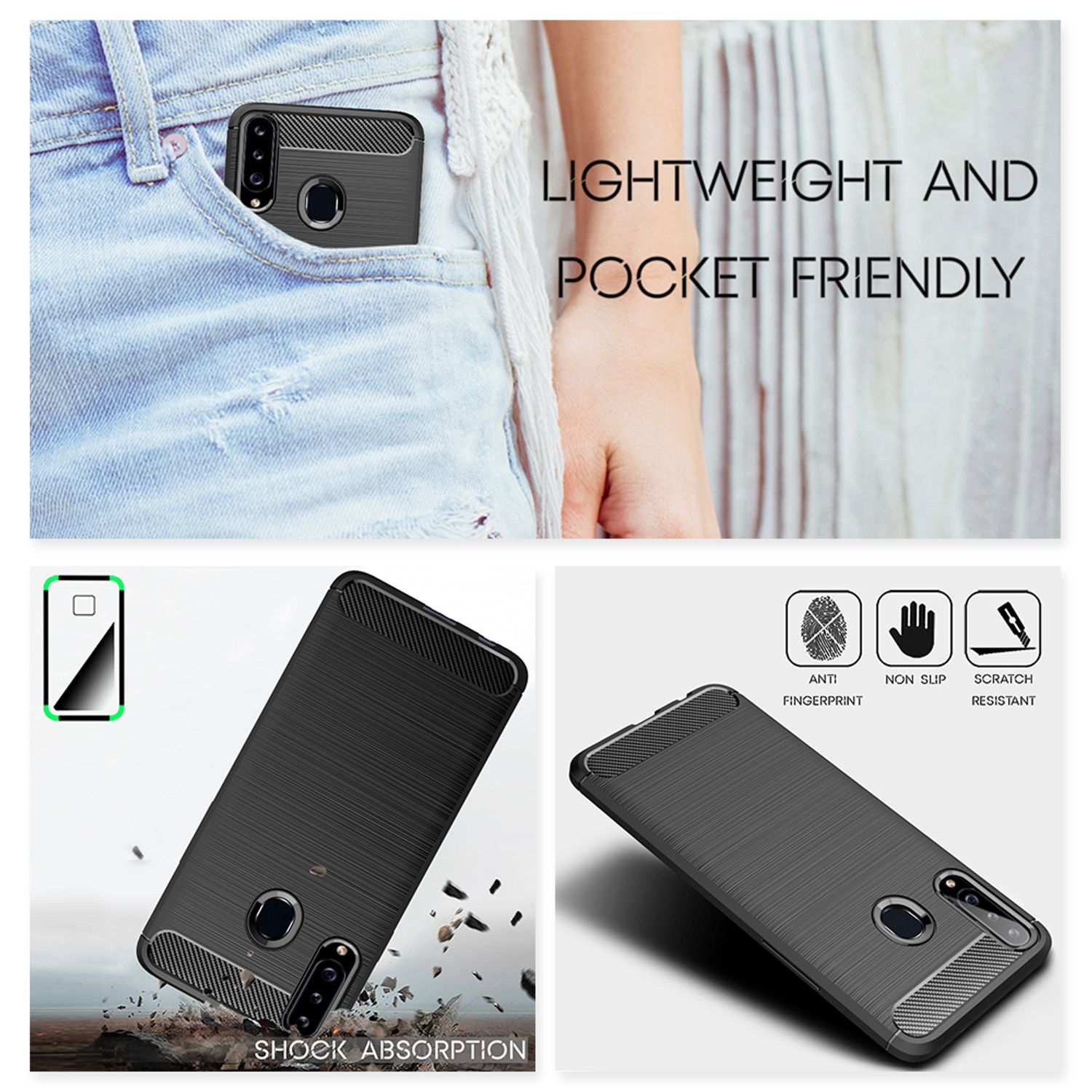 NALIA Design Handy Hülle für Samsung Galaxy A20s, Carbon Look Case Cover Bumper Default Title NALIA Protective Hülle