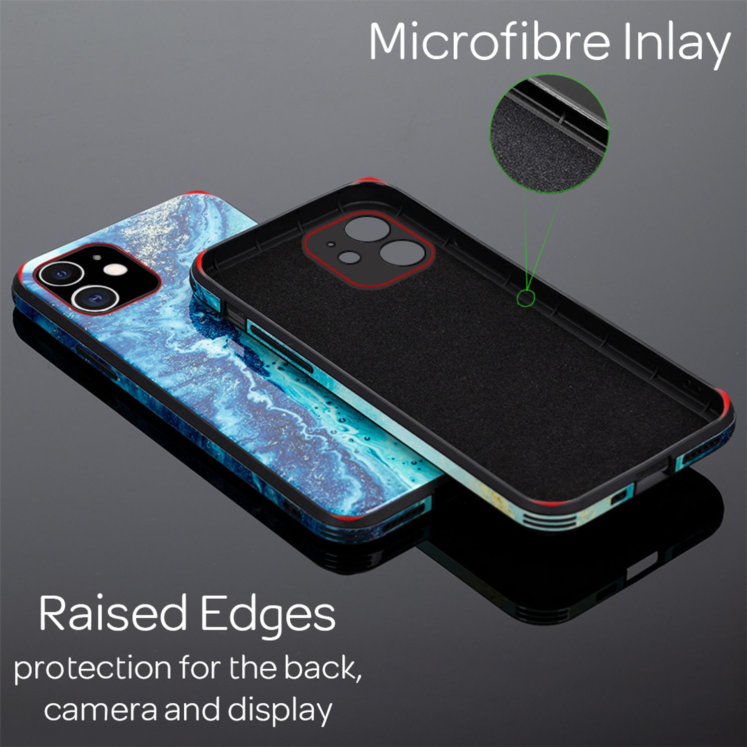 NALIA Marmor Case für iPhone 12 mini, 9H Glas Cover Handy Hülle Schutz Kratzfest Blau Türkis NALIA Protective Hülle