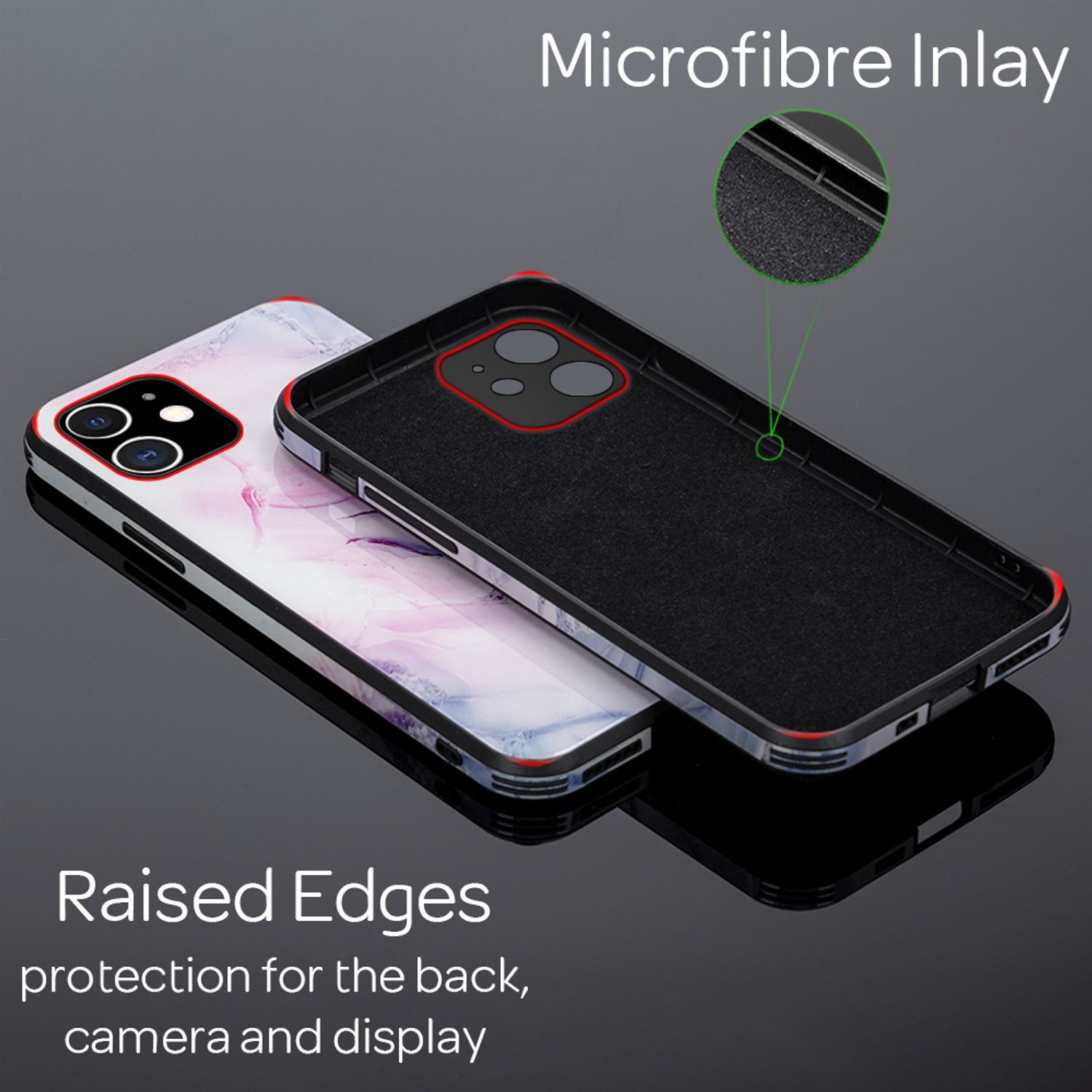 NALIA Marmor Case für iPhone 12 mini, 9H Glas Cover Handy Hülle Schutz Kratzfest Pink Blau NALIA Protective Hülle