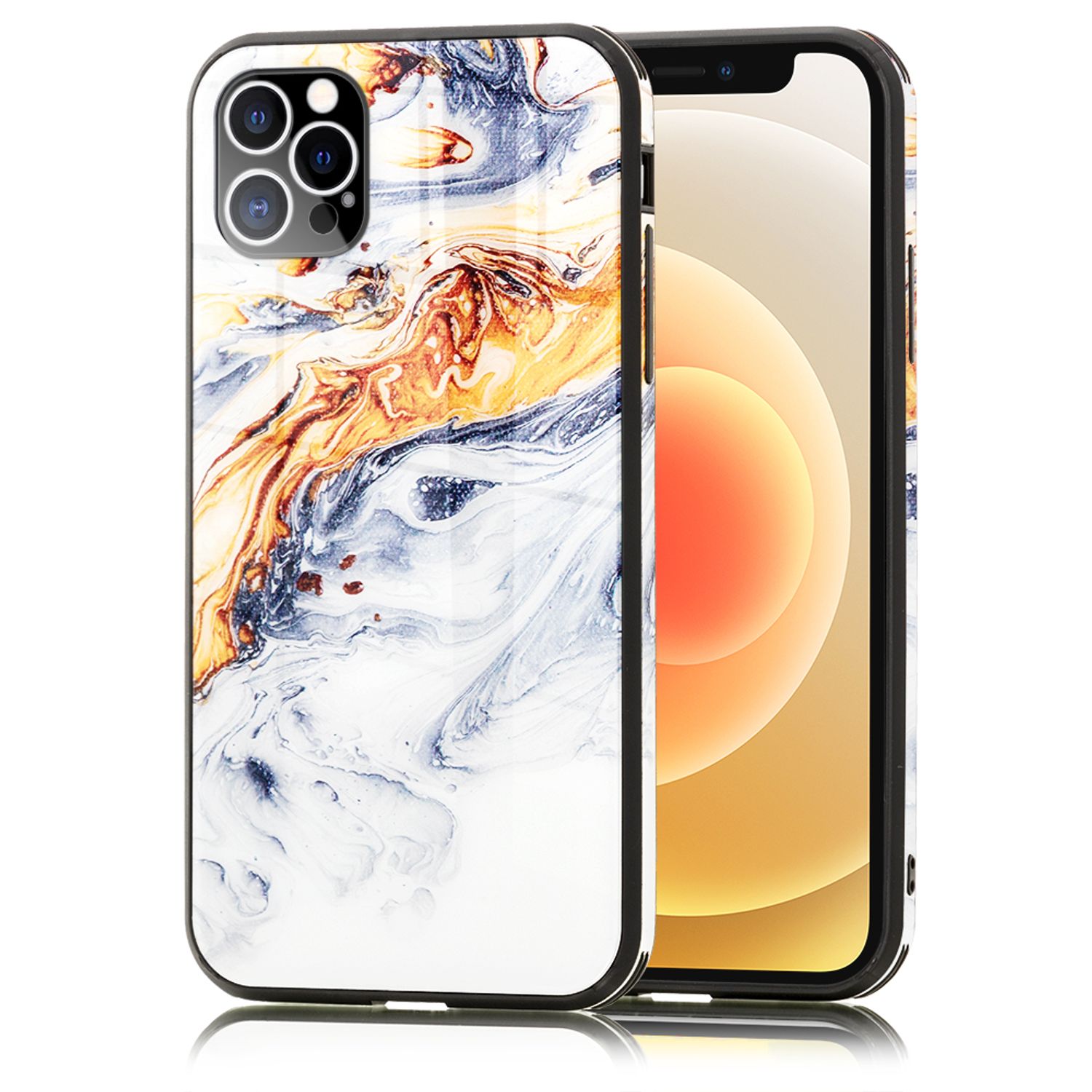 NALIA Marmor Case für iPhone 12 Pro Max, 9H Glas Cover Handy Hülle Schutz Tasche Gold Grau NALIA Protective Hülle