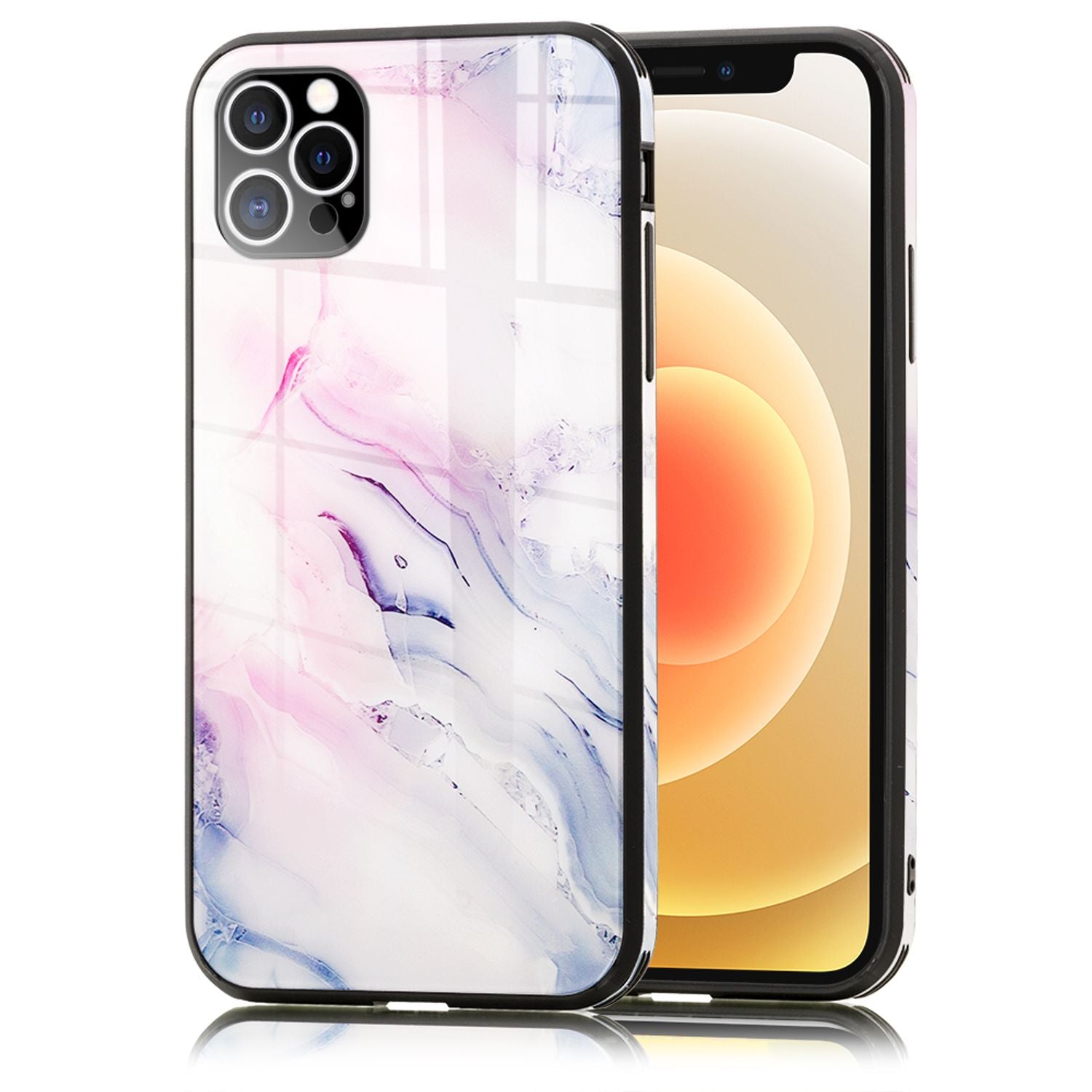 NALIA Marmor Case für iPhone 12 Pro Max, 9H Glas Cover Handy Hülle Schutz Tasche Pink Blau NALIA Protective Hülle