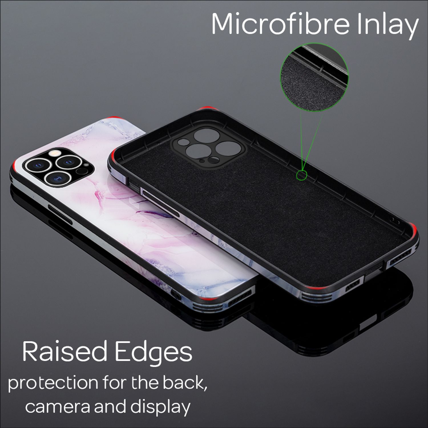 NALIA Marmor Case für iPhone 12 Pro Max, 9H Glas Cover Handy Hülle Schutz Tasche Pink Blau NALIA Protective Hülle