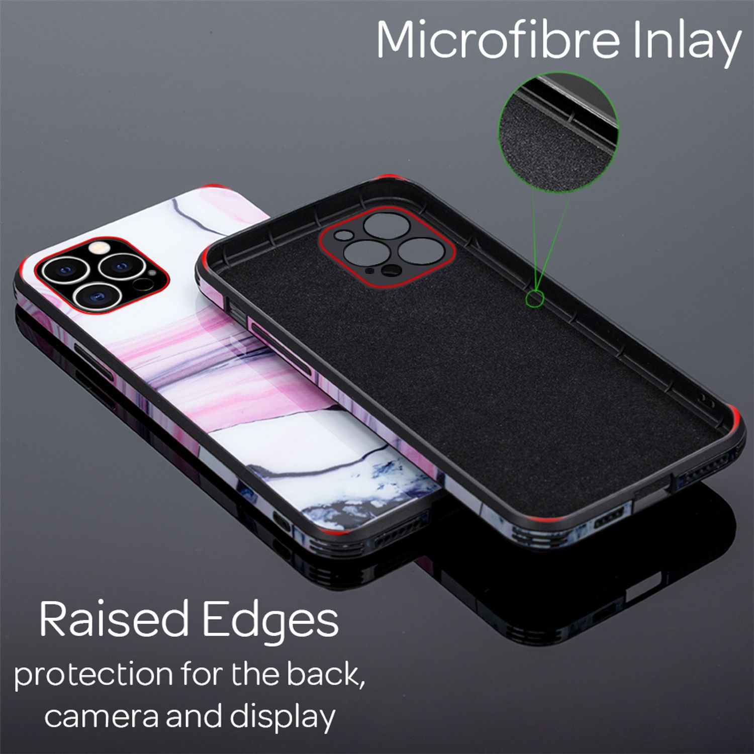 NALIA Marmor Case für iPhone 12 Pro Max, 9H Glas Cover Handy Hülle Schutz Tasche Pink Lila NALIA Protective Hülle