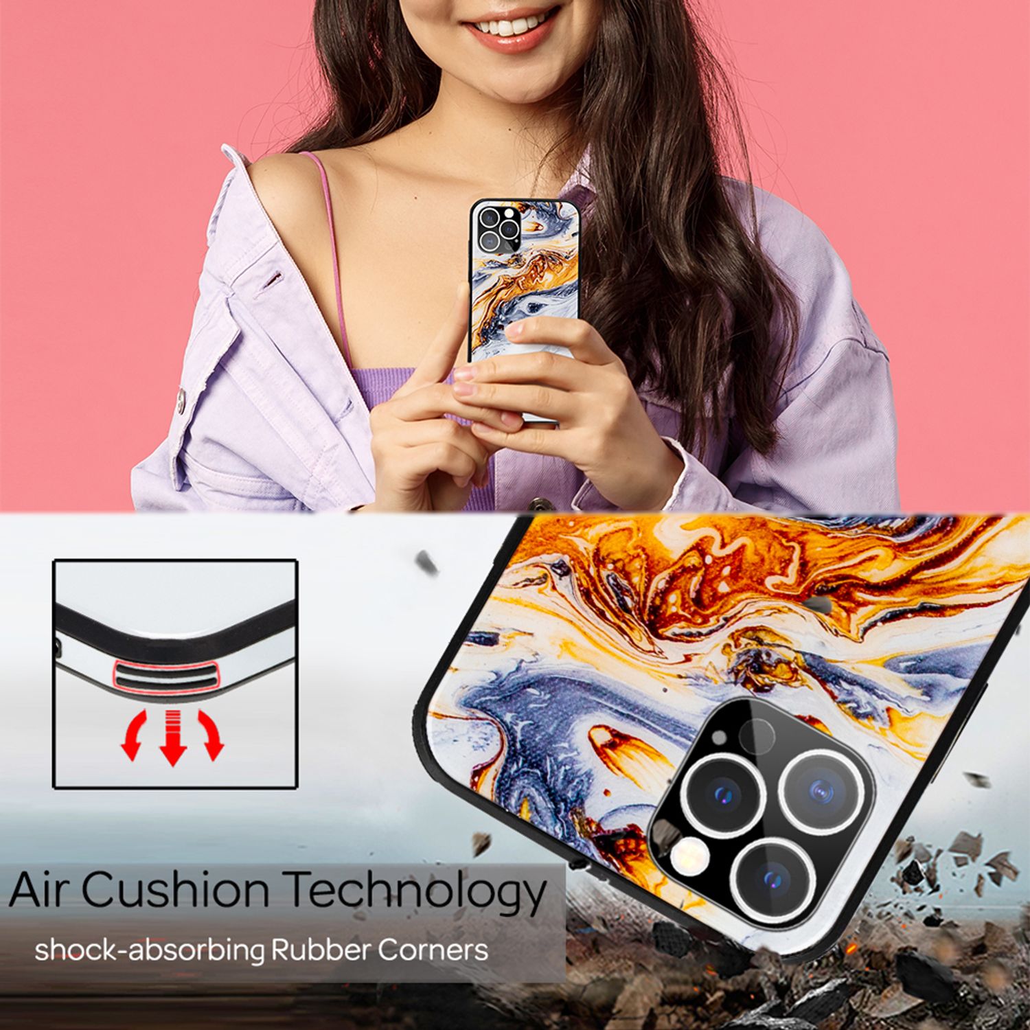 NALIA Marmor Case für iPhone 12 Pro Max, 9H Glas Cover Handy Hülle Schutz Tasche Gold Grau NALIA Protective Hülle