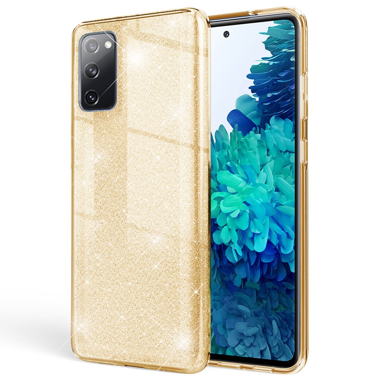 NALIA Glitzer Handyhülle für Samsung Galaxy S20 FE, Bling Handy Cover Schutz Case TPU Gold NALIA Protective Hülle