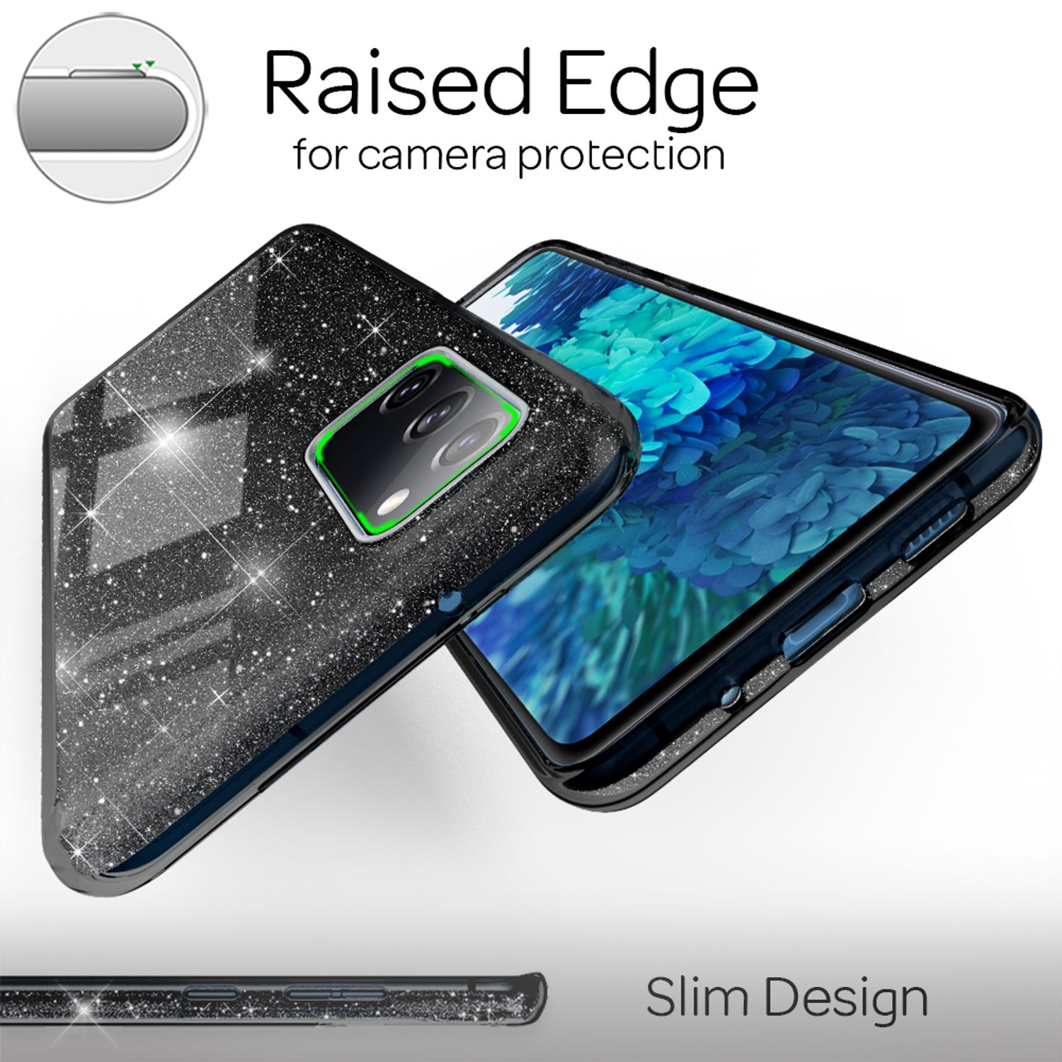 NALIA Glitzer Handyhülle für Samsung Galaxy S20 FE, Bling Handy Cover Schutz Case TPU Schwarz NALIA Protective Hülle