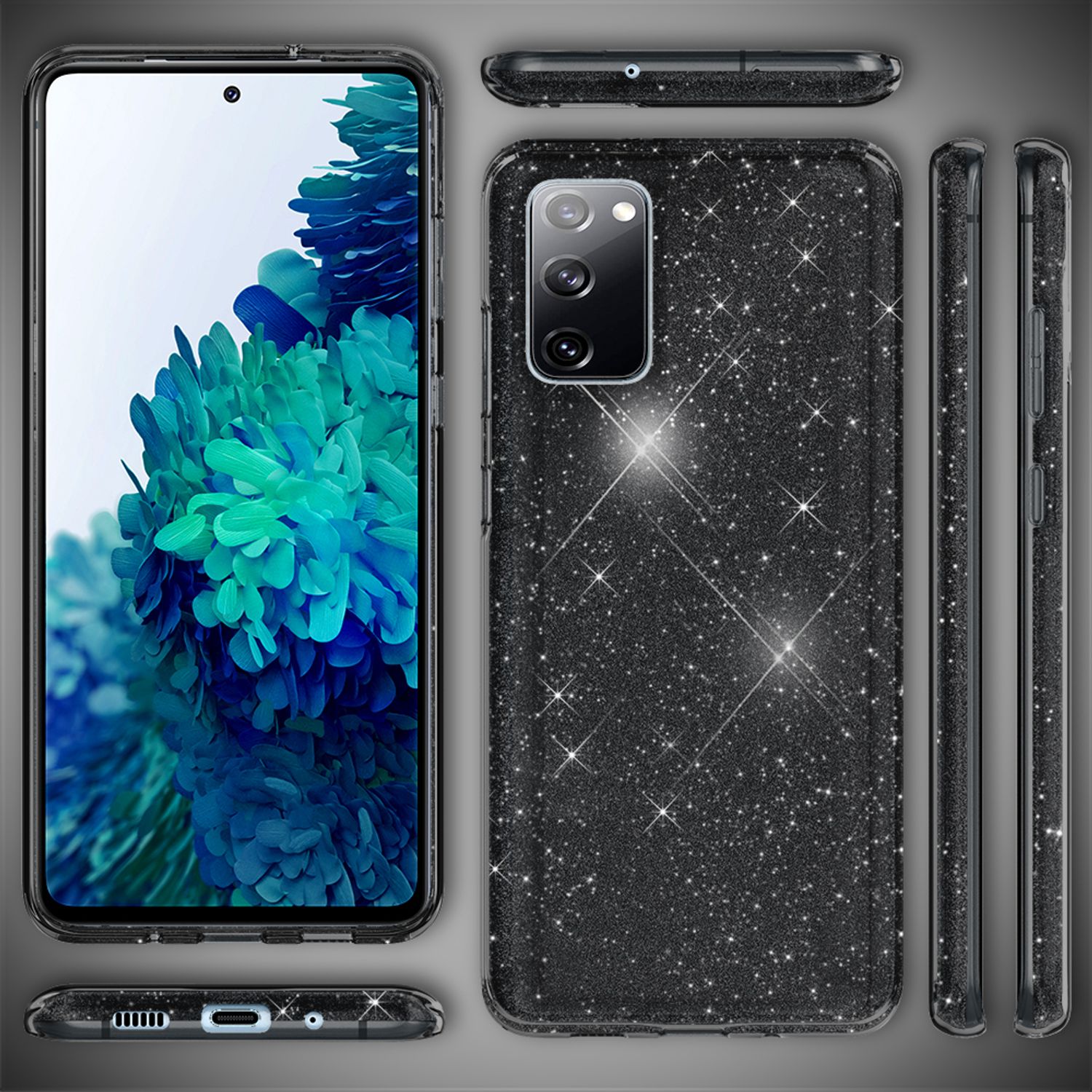 NALIA Glitzer Handyhülle für Samsung Galaxy S20 FE, Bling Handy Cover Schutz Case TPU Schwarz NALIA Protective Hülle