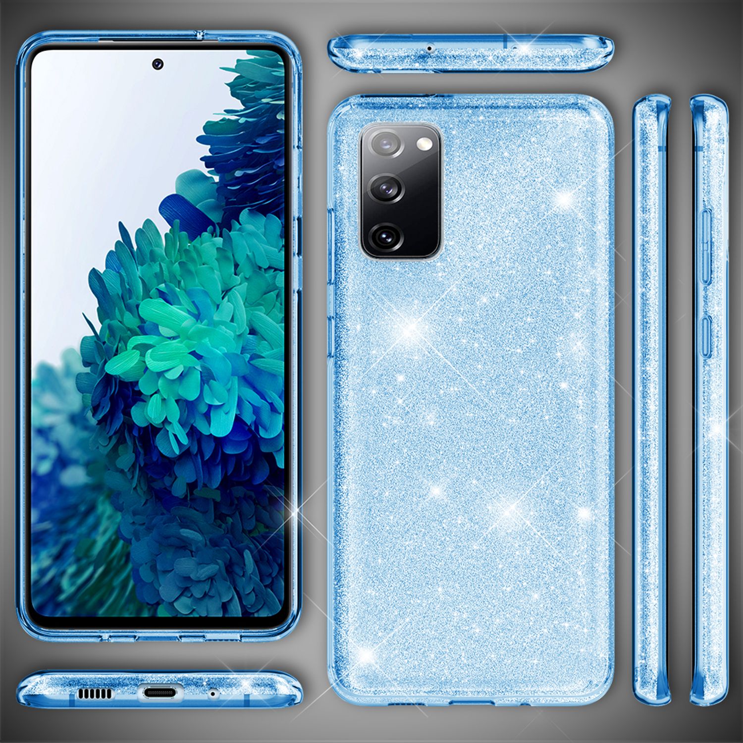 NALIA Glitzer Handyhülle für Samsung Galaxy S20 FE, Bling Handy Cover Schutz Case TPU Blau NALIA Protective Hülle