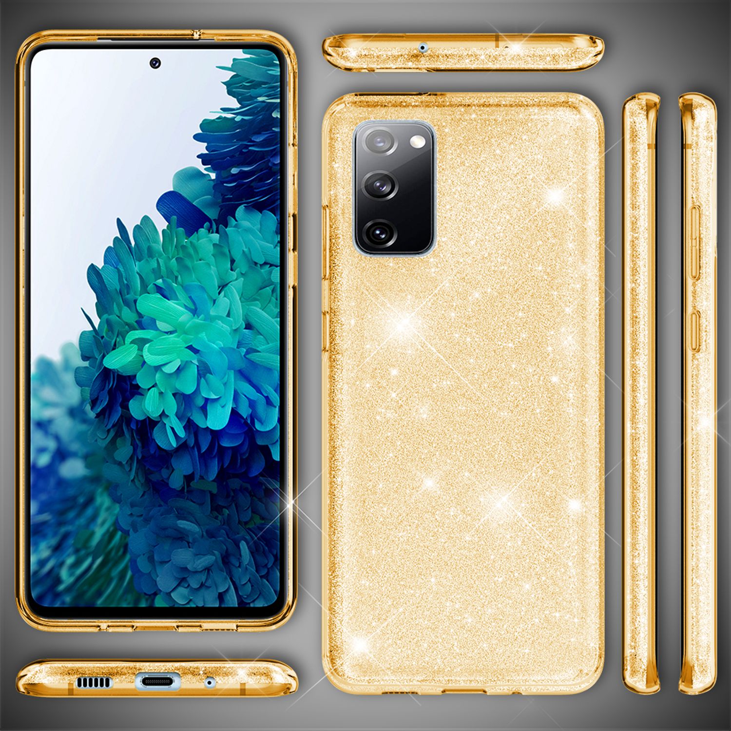 NALIA Glitzer Handyhülle für Samsung Galaxy S20 FE, Bling Handy Cover Schutz Case TPU Gold NALIA Protective Hülle