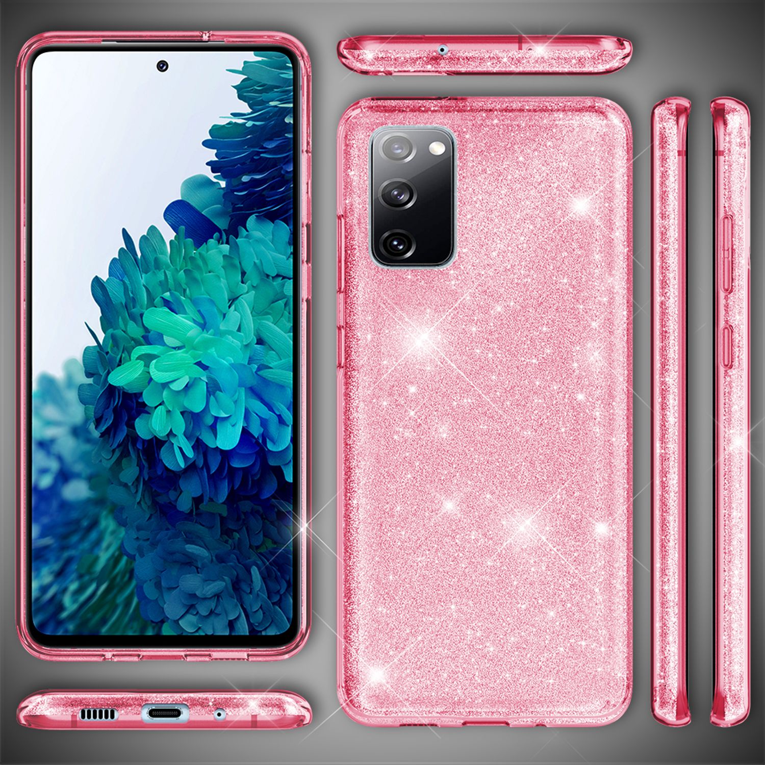NALIA Glitzer Handyhülle für Samsung Galaxy S20 FE, Bling Handy Cover Schutz Case TPU Pink NALIA Protective Hülle