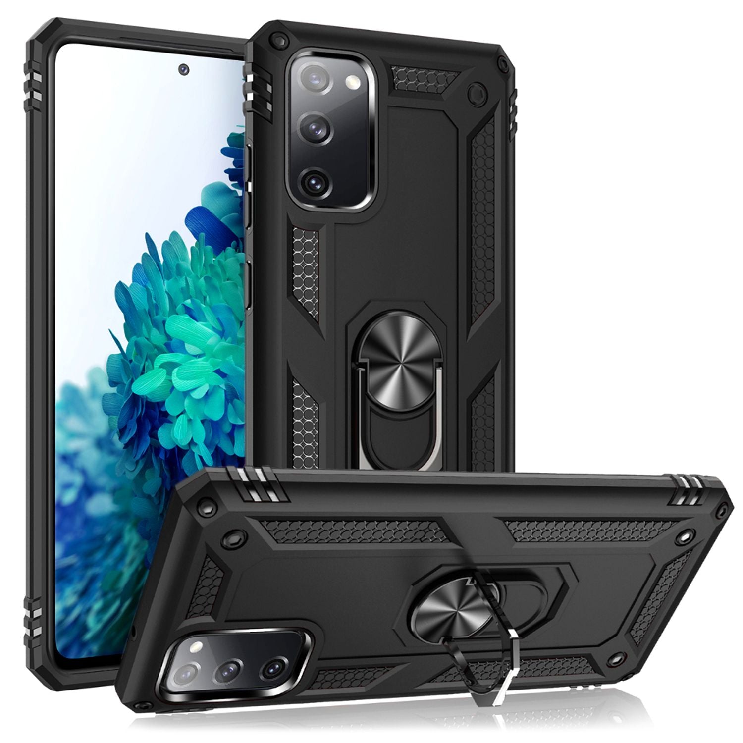 NALIA Ring Cover für Samsung Galaxy S20 FE, Robuste Handy Hülle Schutz Case Etui Schwarz NALIA Protective Hülle