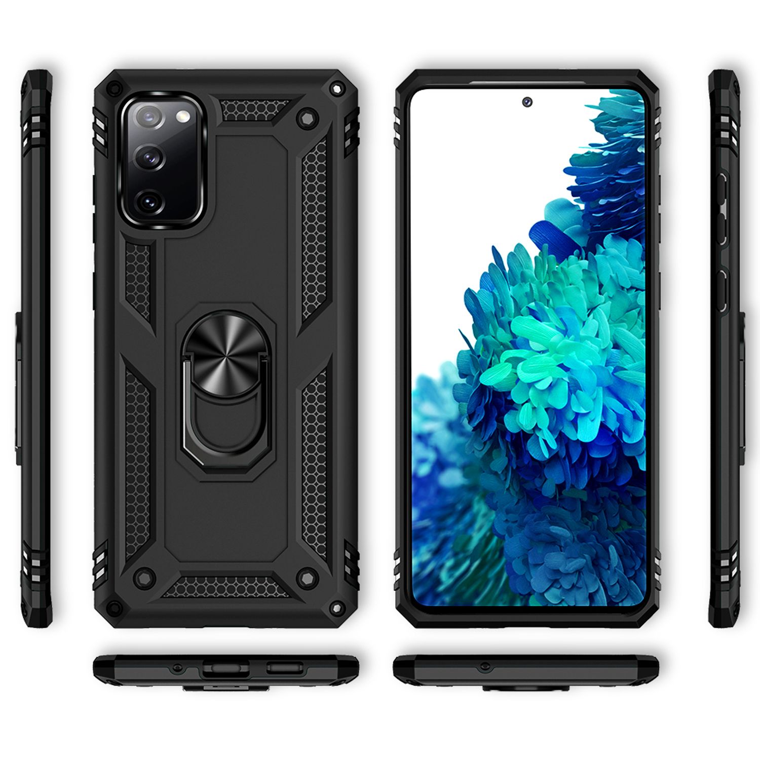 NALIA Ring Cover für Samsung Galaxy S20 FE, Robuste Handy Hülle Schutz Case Etui Schwarz NALIA Protective Hülle