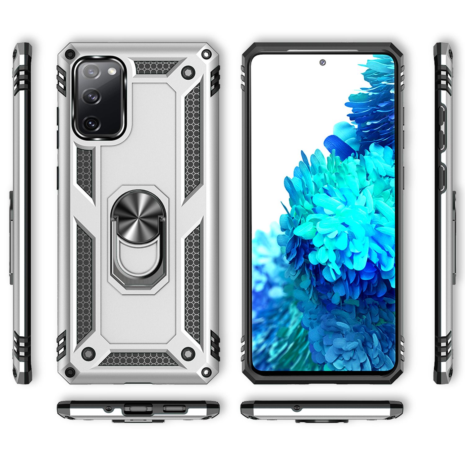 NALIA Ring Cover für Samsung Galaxy S20 FE, Robuste Handy Hülle Schutz Case Etui Silber NALIA Protective Hülle
