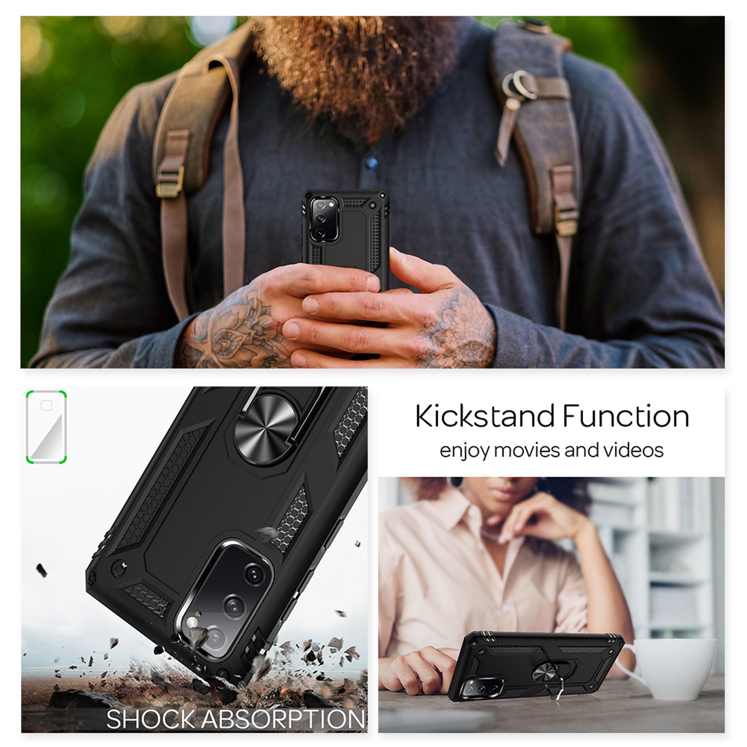 NALIA Ring Cover für Samsung Galaxy S20 FE, Robuste Handy Hülle Schutz Case Etui Schwarz NALIA Protective Hülle