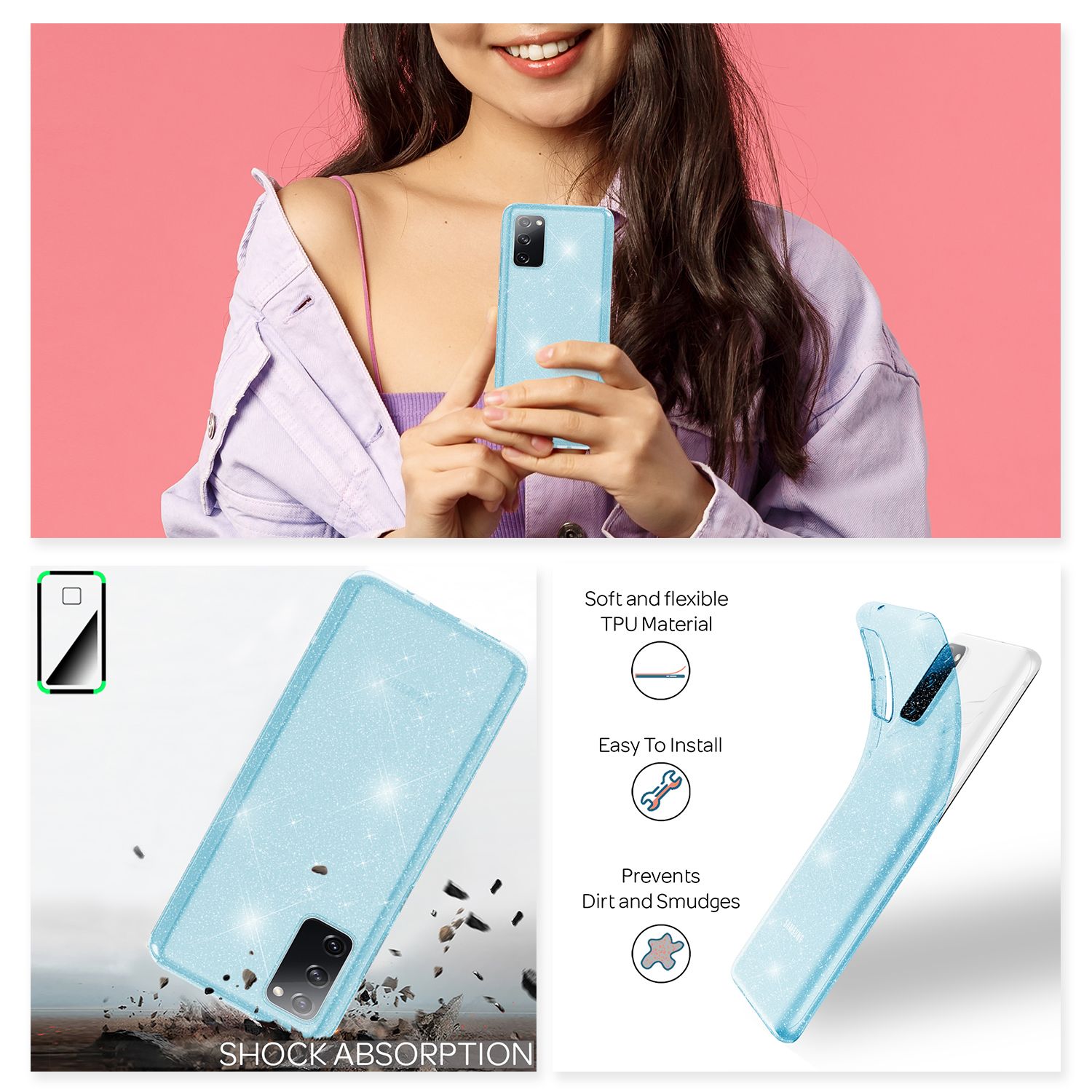 NALIA Klare Glitzer Handyhülle für Samsung Galaxy S20 FE, Glitzer Handyhülle Bling Cover