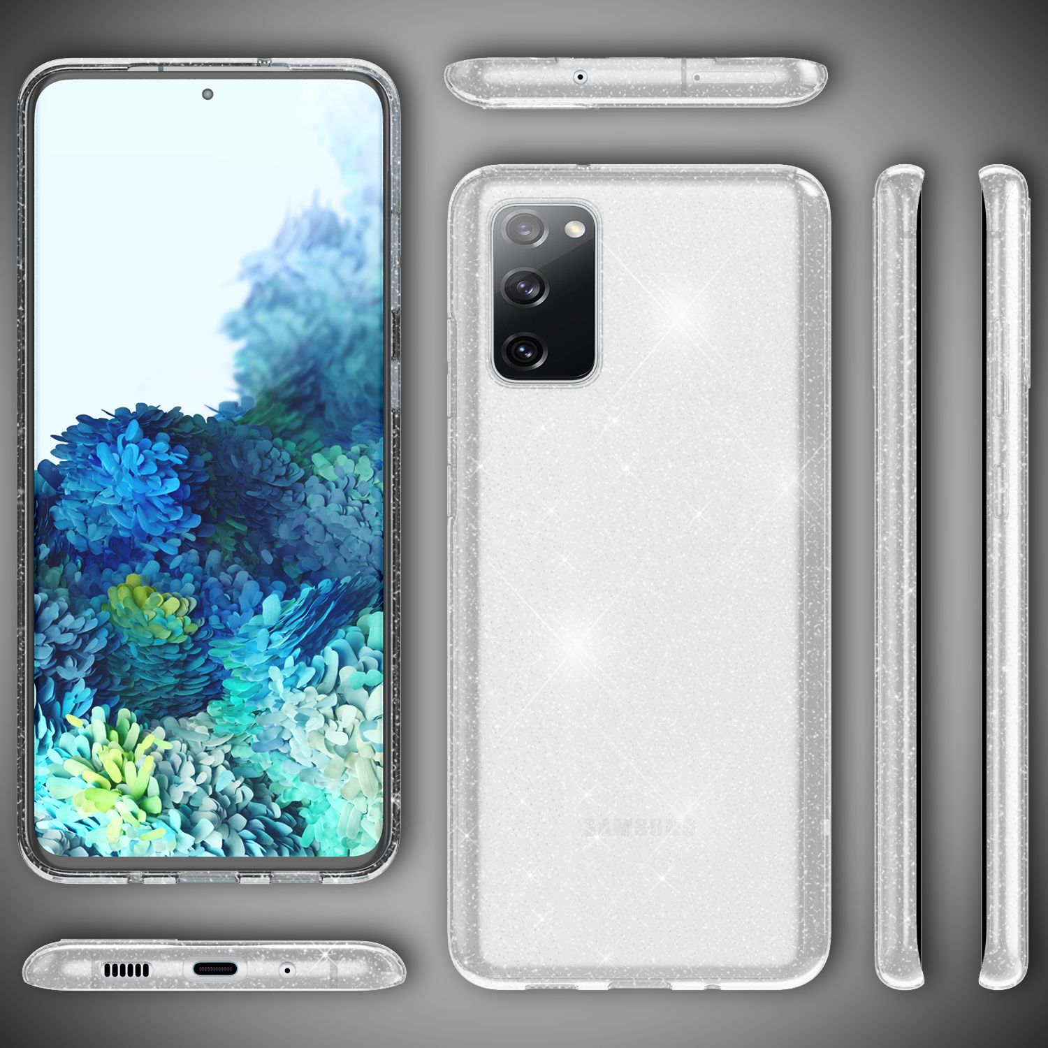 NALIA Klare Glitzer Handyhülle für Samsung Galaxy S20 FE, Glitzer Handyhülle Bling Cover
