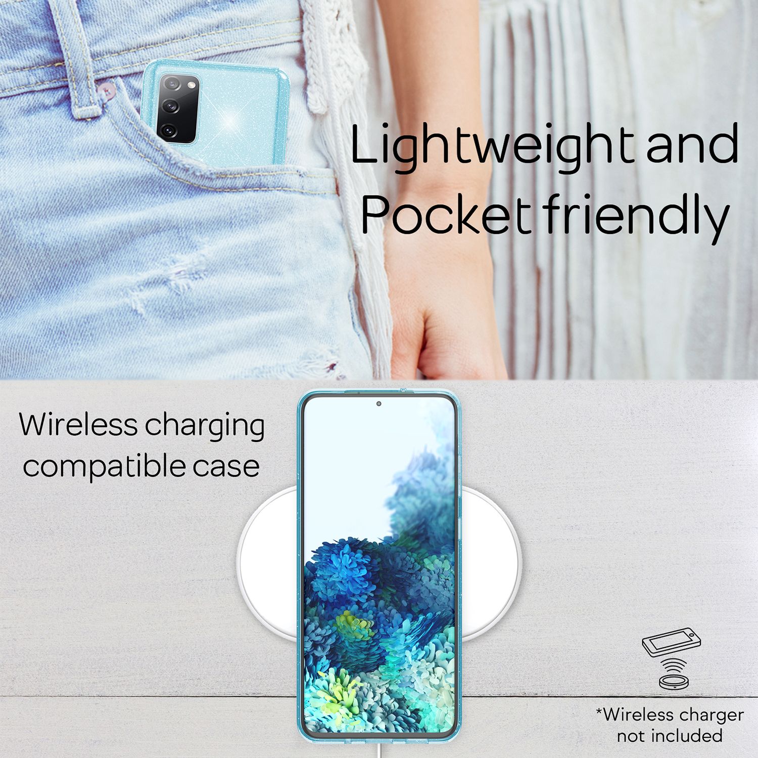 NALIA Klare Glitzer Handyhülle für Samsung Galaxy S20 FE, Glitzer Handyhülle Bling Cover