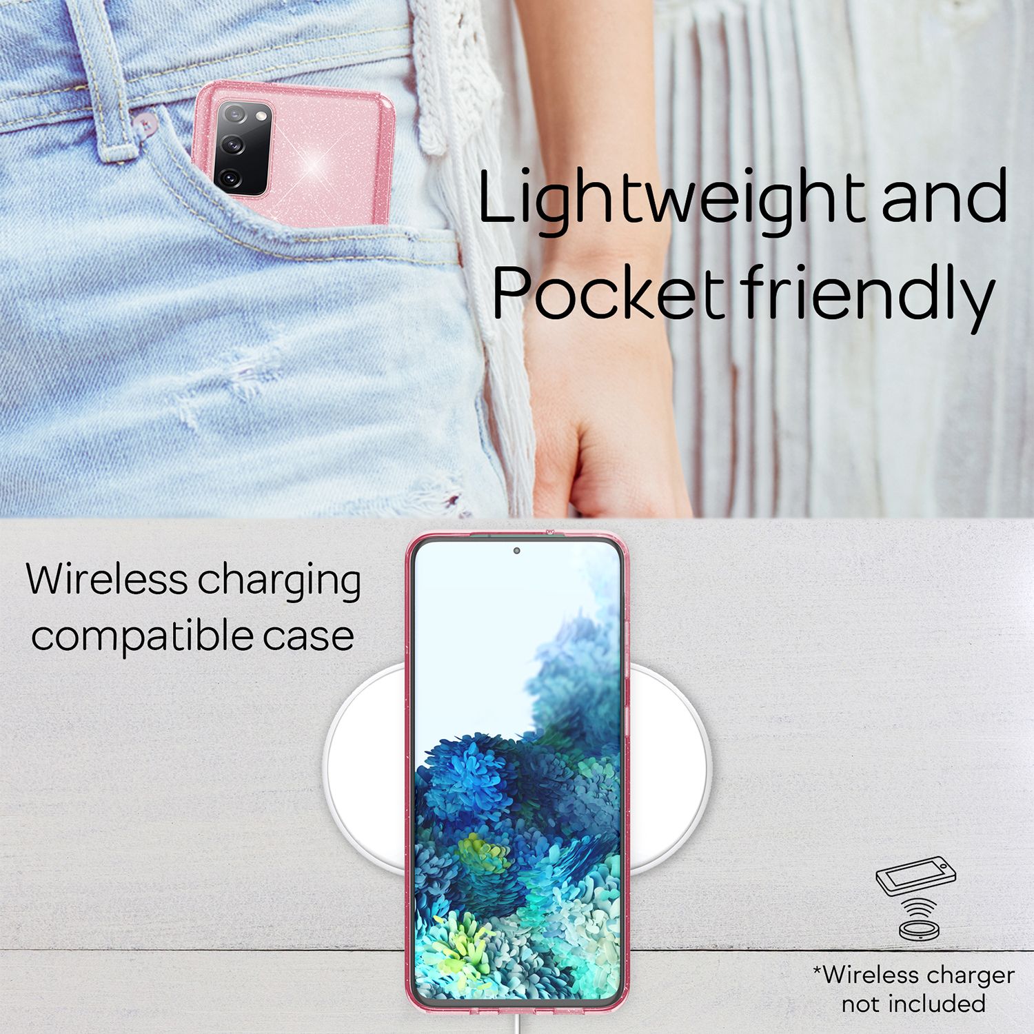 NALIA Klare Glitzer Handyhülle für Samsung Galaxy S20 FE, Glitzer Handyhülle Bling Cover