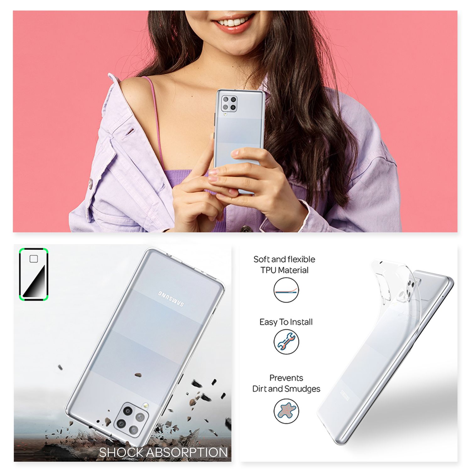 NALIA Klare Handy Hülle für Samsung Galaxy A42 5G, Slim Case Schutz Tasche Cover Default Title NALIA Transparente Hülle