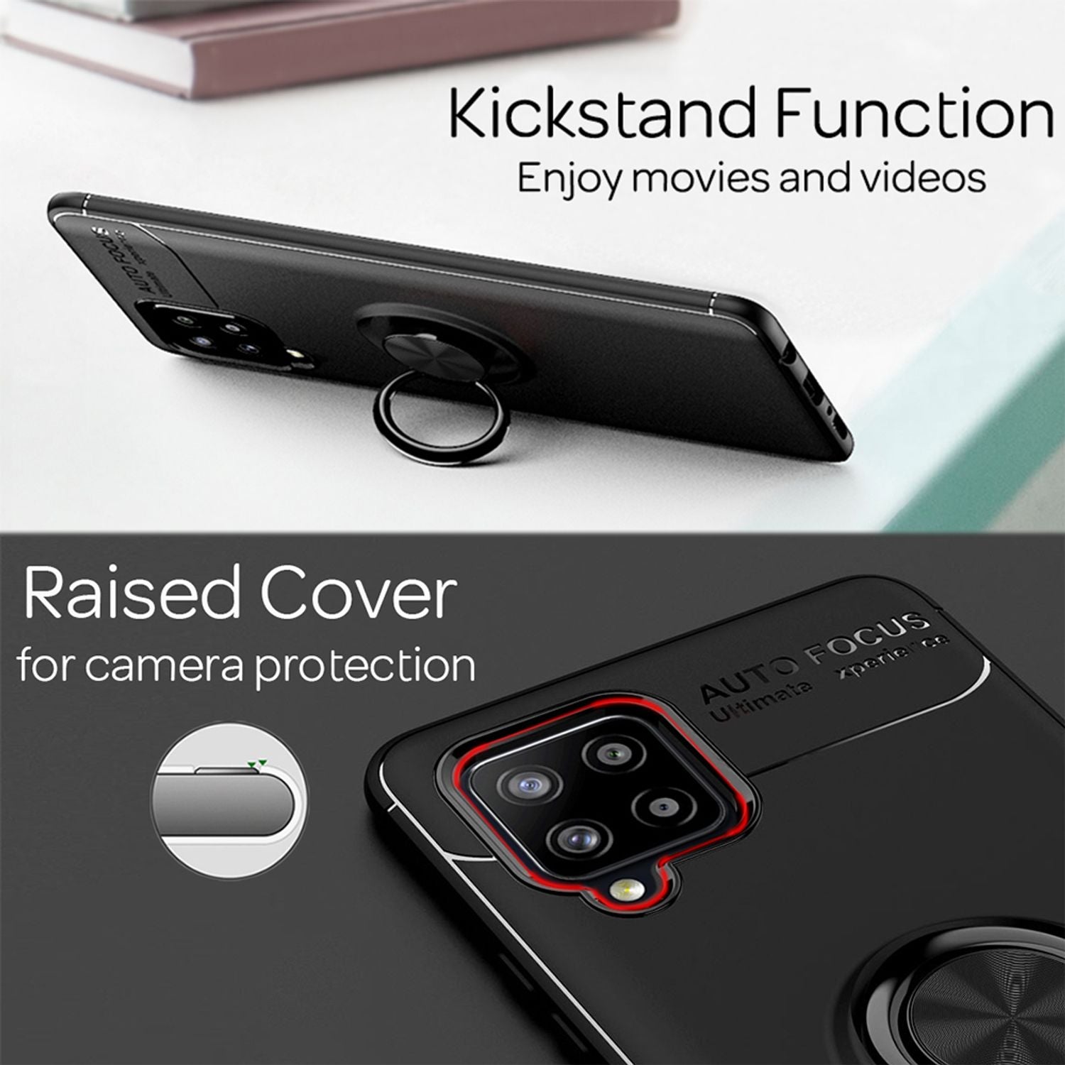 NALIA Ring Handyhülle für Samsung Galaxy A42 5G, Handy Cover Schutz Tasche Etui Case Schwarz NALIA Protective Hülle