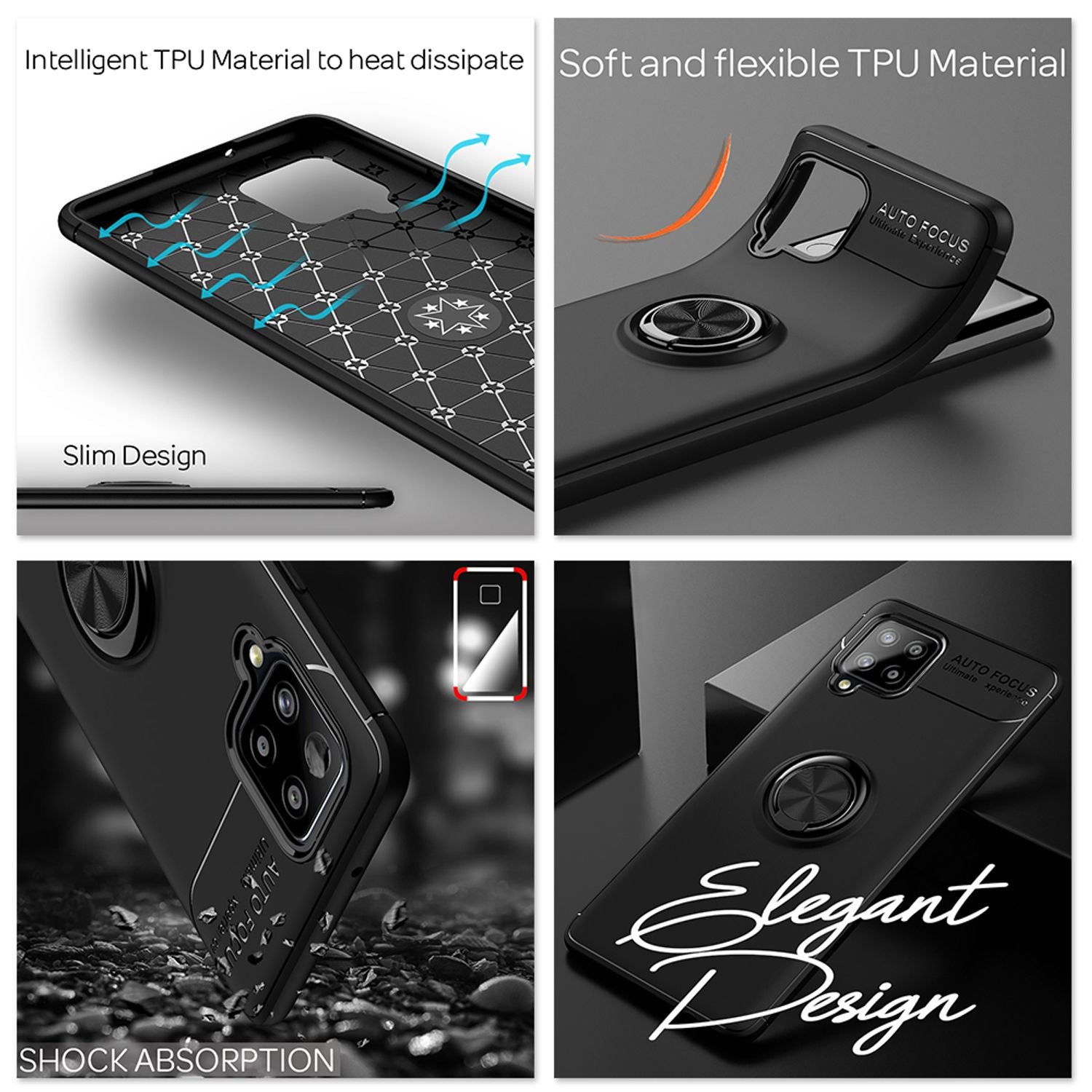 NALIA Ring Handyhülle für Samsung Galaxy A42 5G, Handy Cover Schutz Tasche Etui Case Schwarz NALIA Protective Hülle