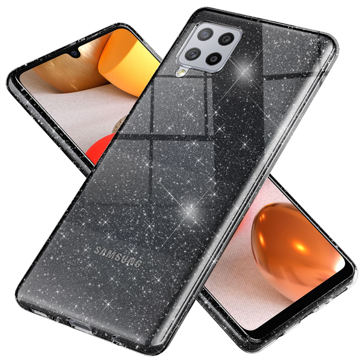 NALIA Klare Glitzer Hülle für Samsung Galaxy A42 5G, Bling Handy Case Cover Etui Schwarz NALIA Transparente Hülle