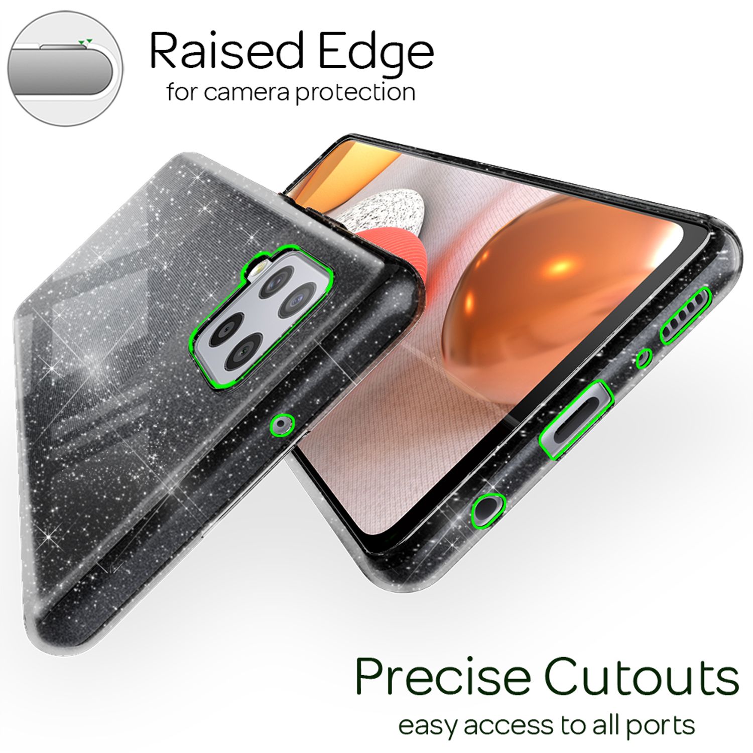 NALIA Klare Glitzer Hülle für Samsung Galaxy A42 5G, Bling Handy Case Cover Etui Schwarz NALIA Transparente Hülle