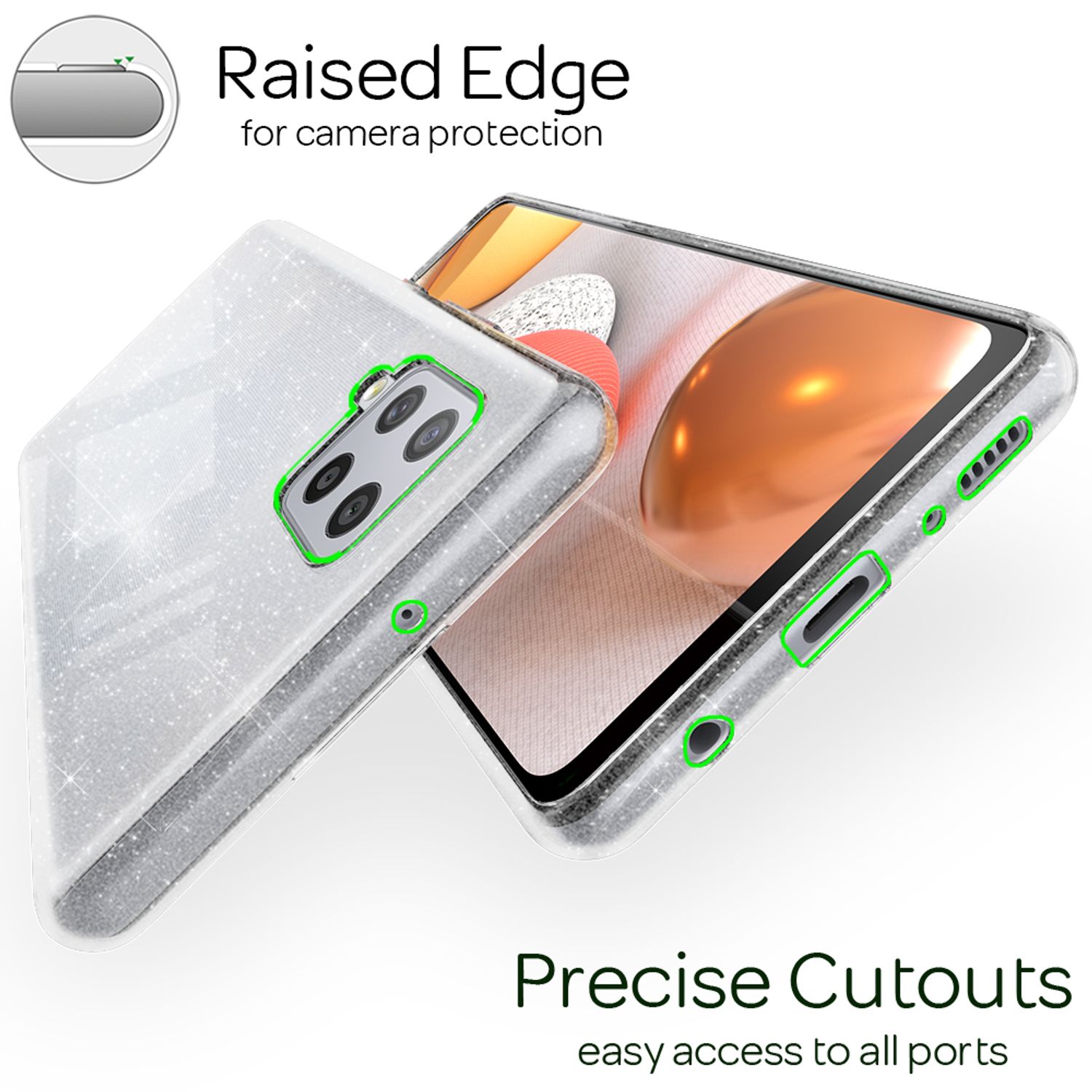 NALIA Klare Glitzer Hülle für Samsung Galaxy A42 5G, Bling Handy Case Cover Etui Transparent NALIA Transparente Hülle