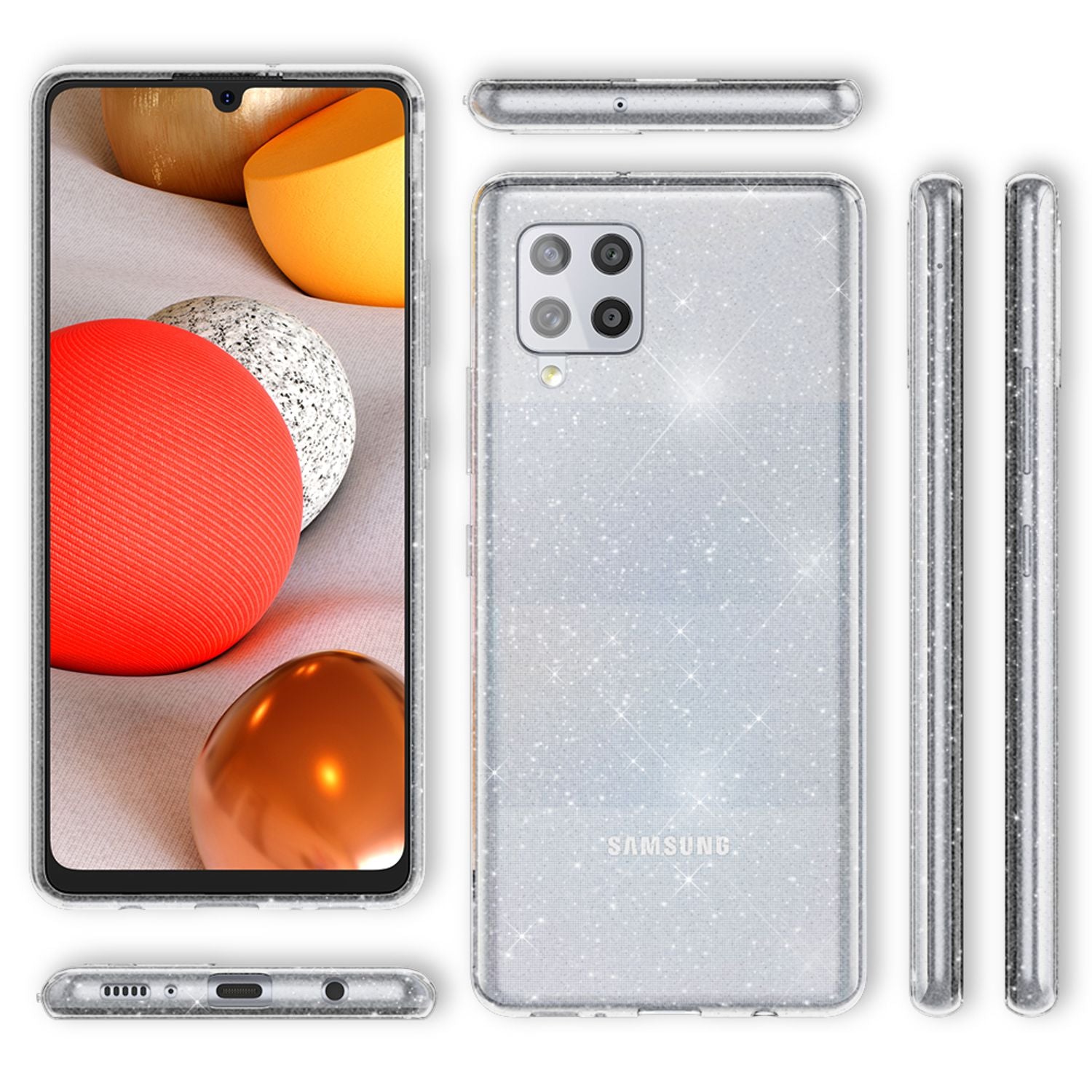 NALIA Klare Glitzer Hülle für Samsung Galaxy A42 5G, Bling Handy Case Cover Etui Transparent NALIA Transparente Hülle
